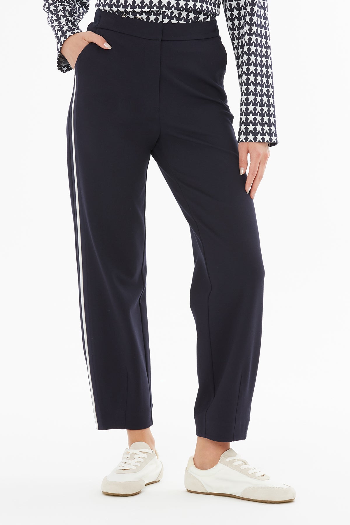 Navy Side-Stripe Detail Pants
