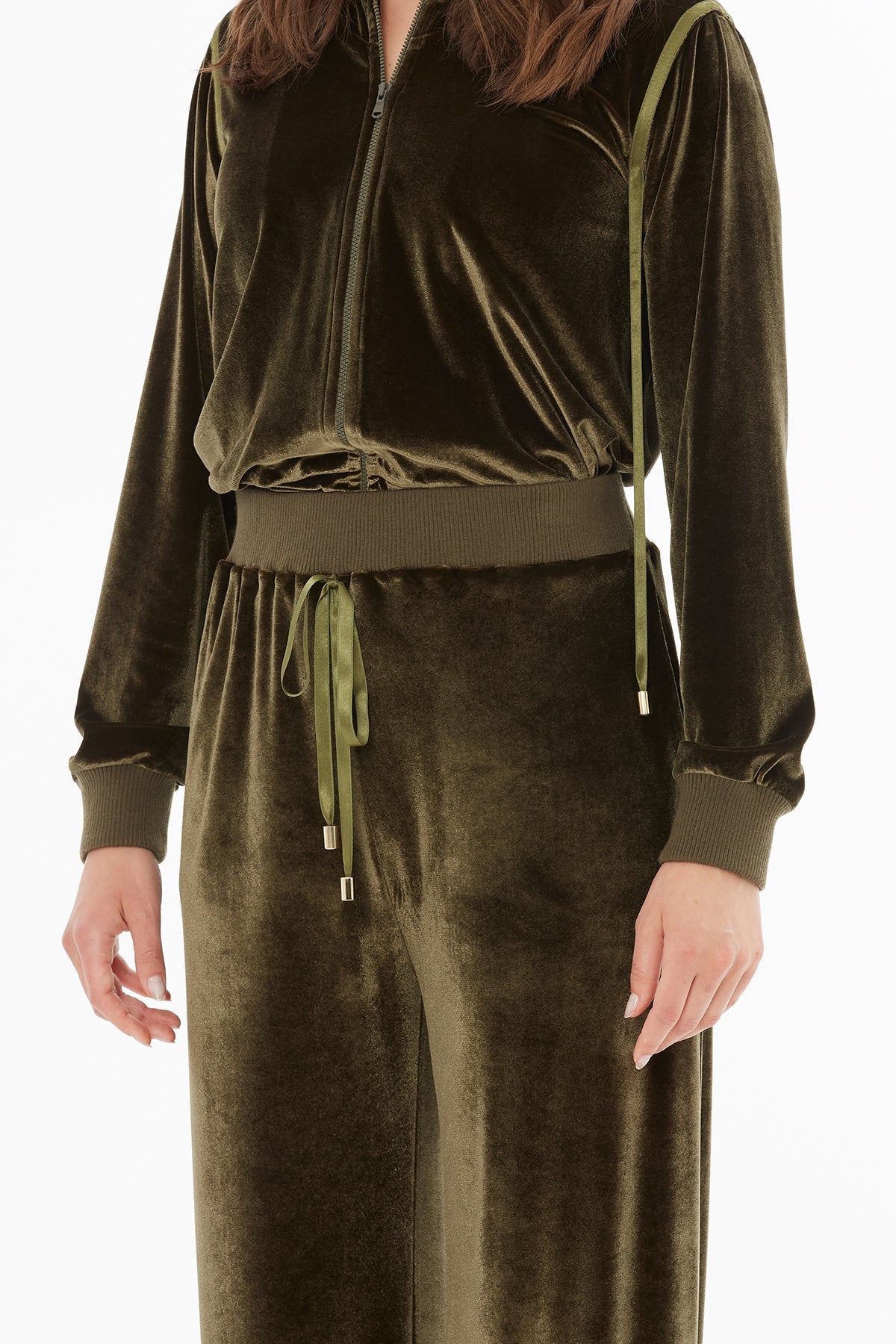 Green Velvet Trousers with Elasticated Waist