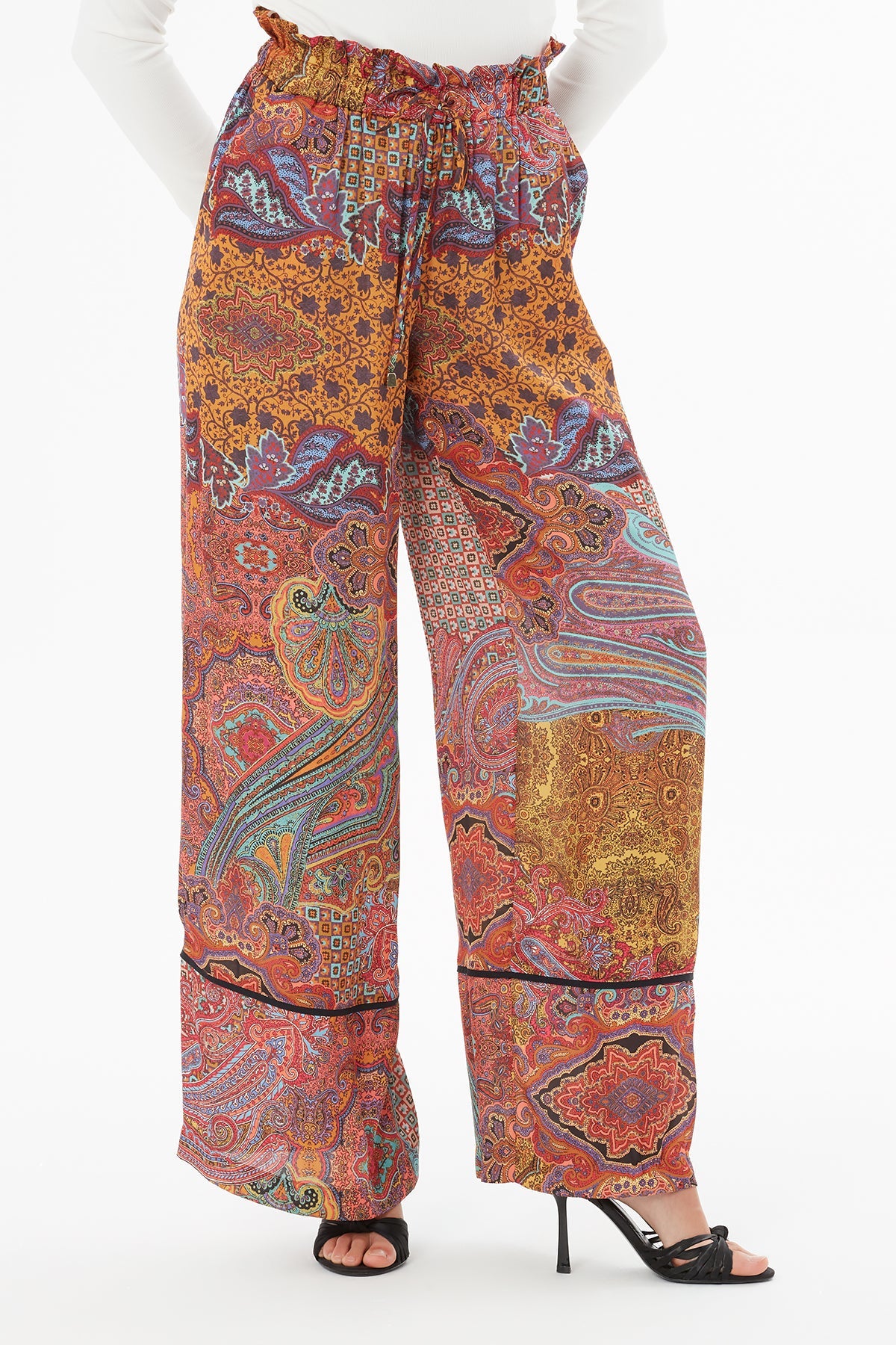 Printed Trousers with Self-Fabric Belt