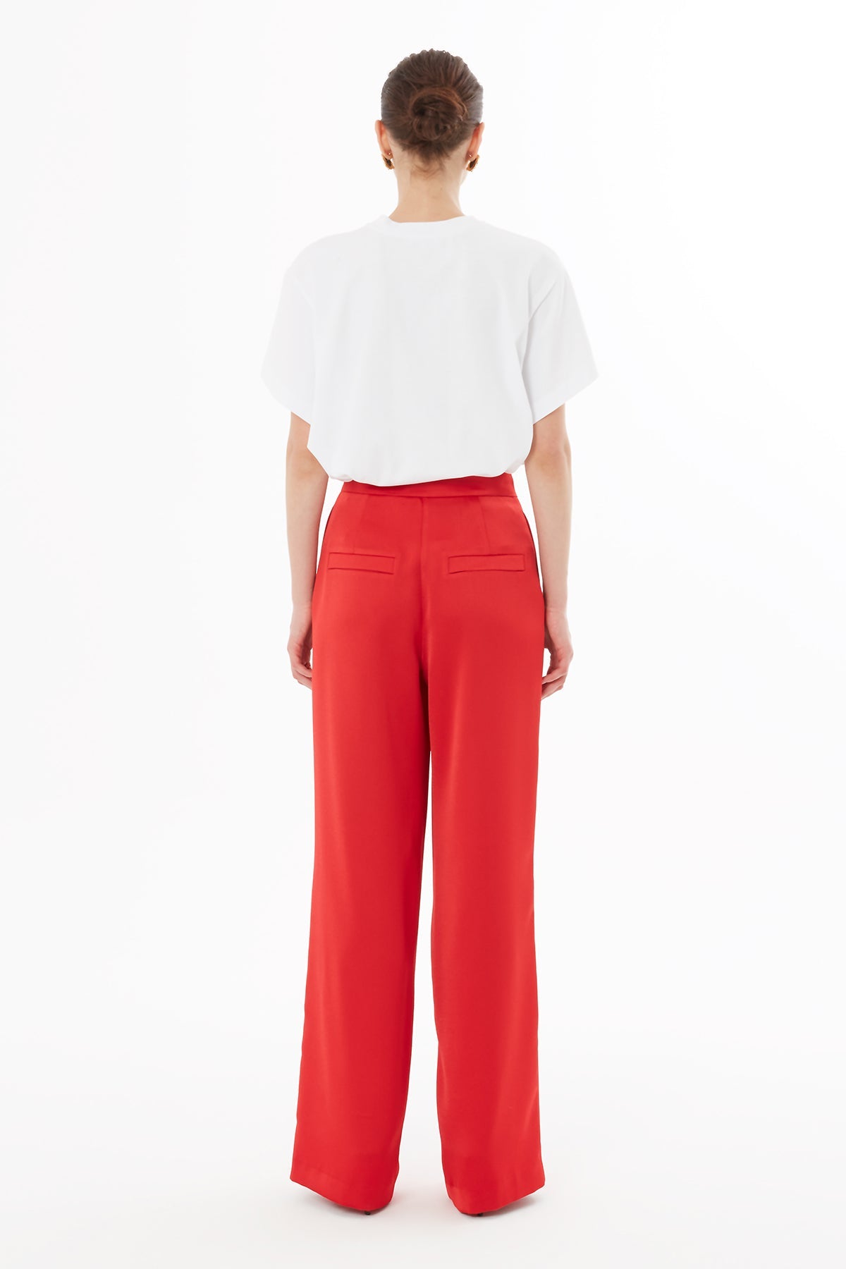 Red Trousers with Pleated Details