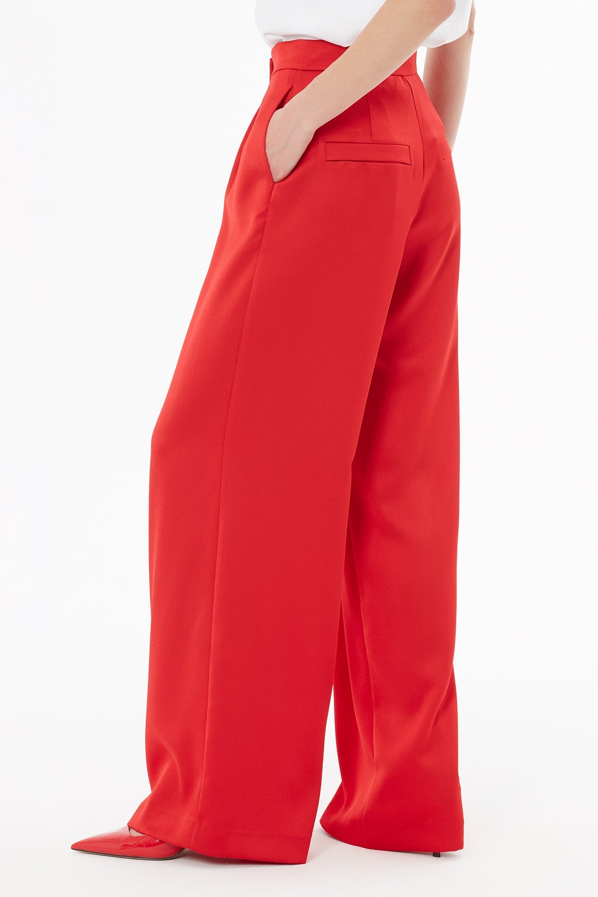 Red Trousers with Pleated Details
