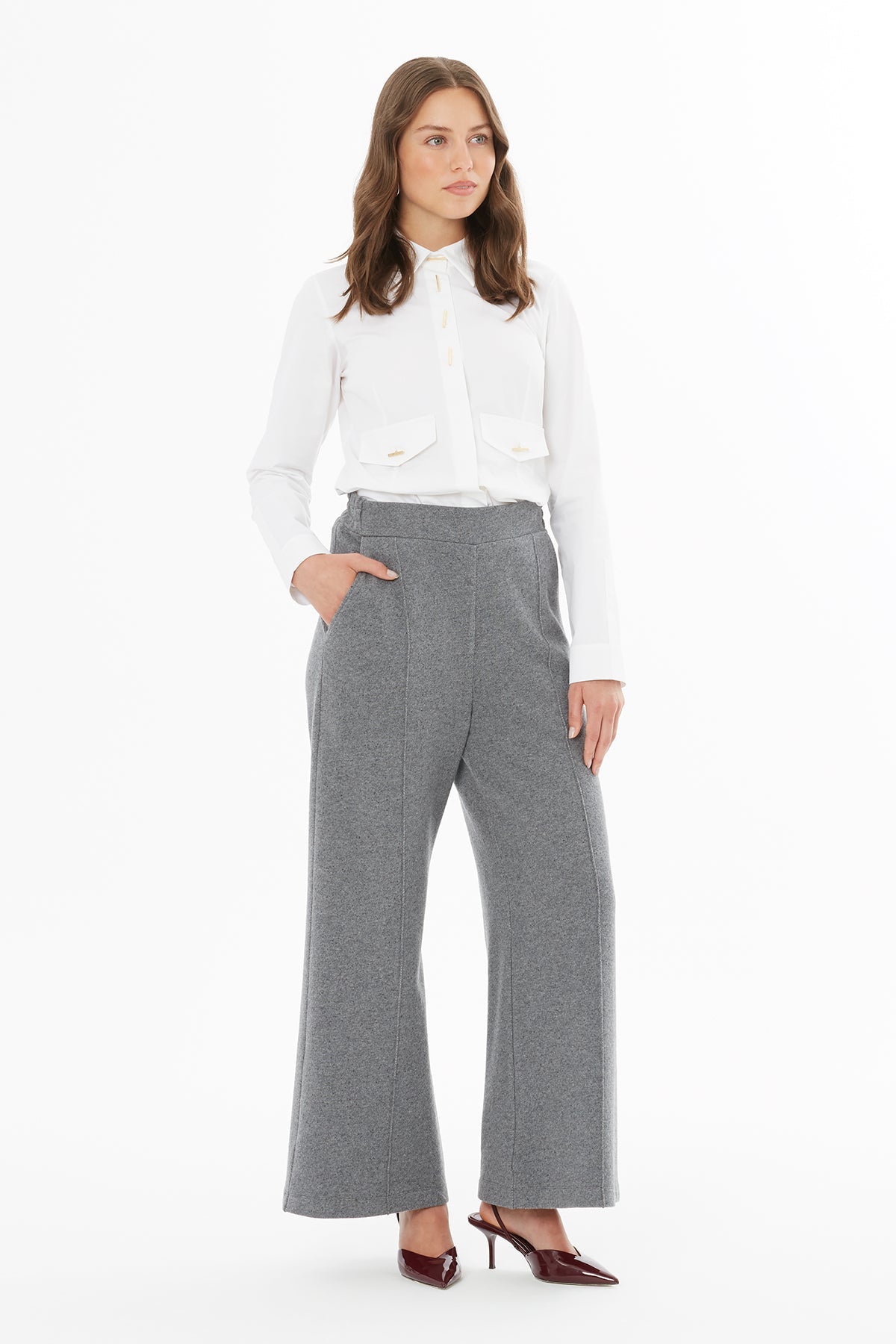 Grey Trousers with Stitching Detail