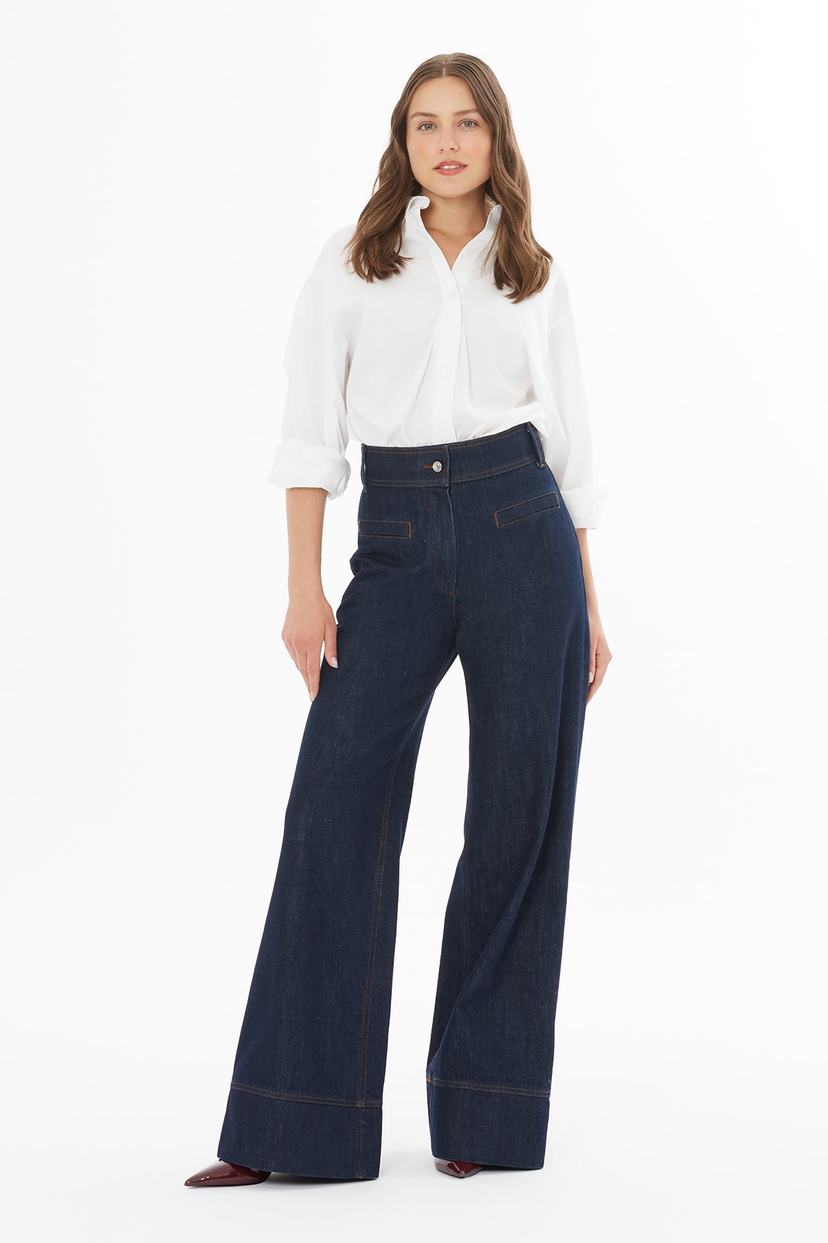 Navy Straight-Leg Denim Pants