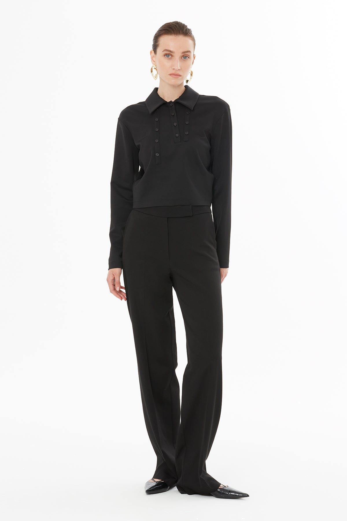 Black Blouse with Button Closure