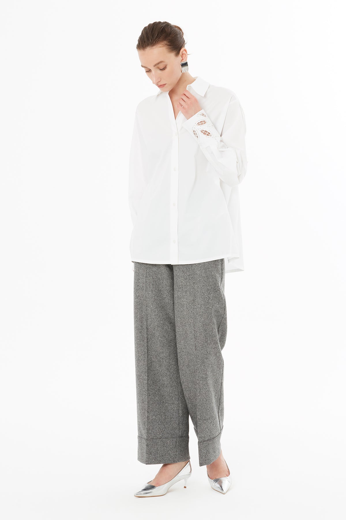 Ecru Shirt with Embroidered Sleeves