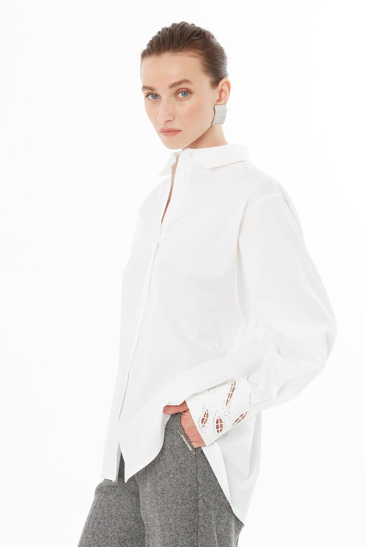 Ecru Shirt with Embroidered Sleeves