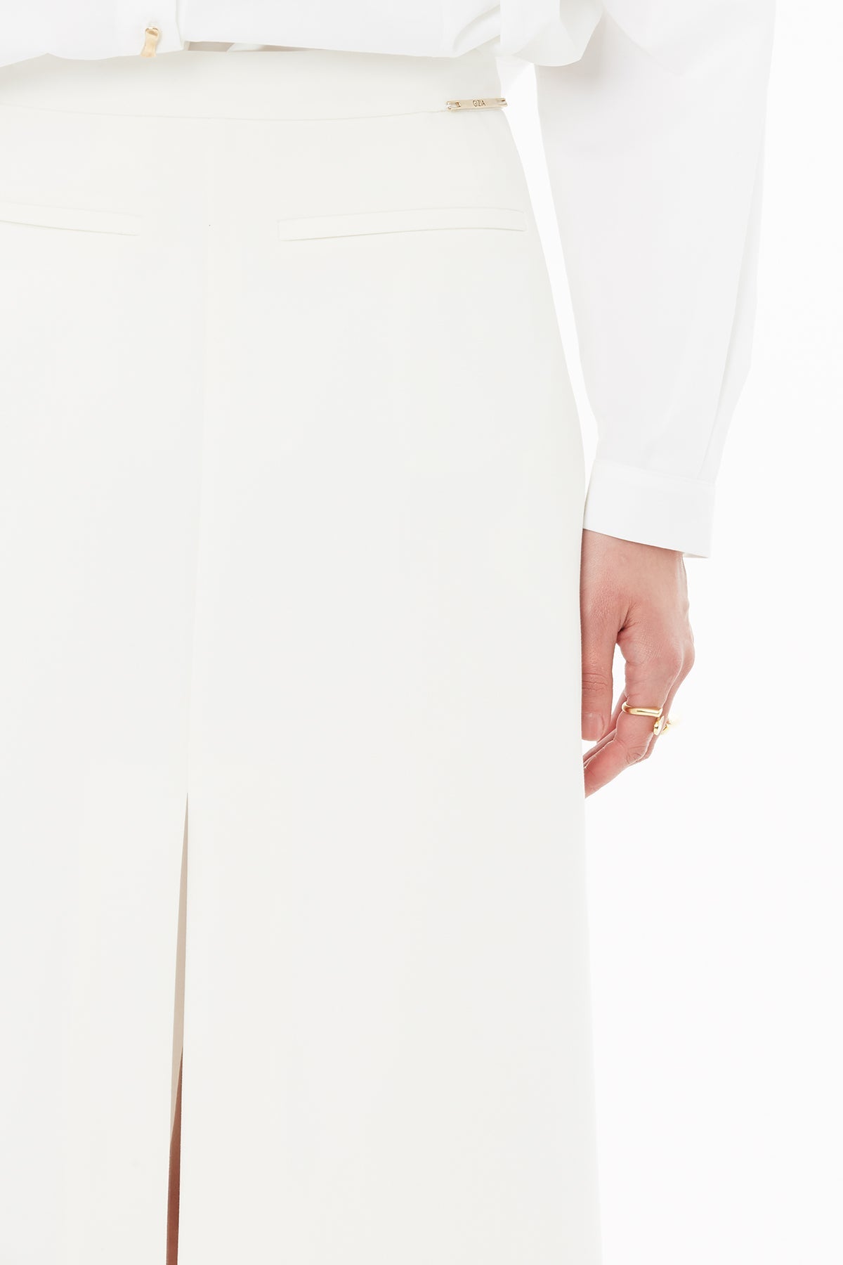 Ecru Pencil Skirt with Slit Detail