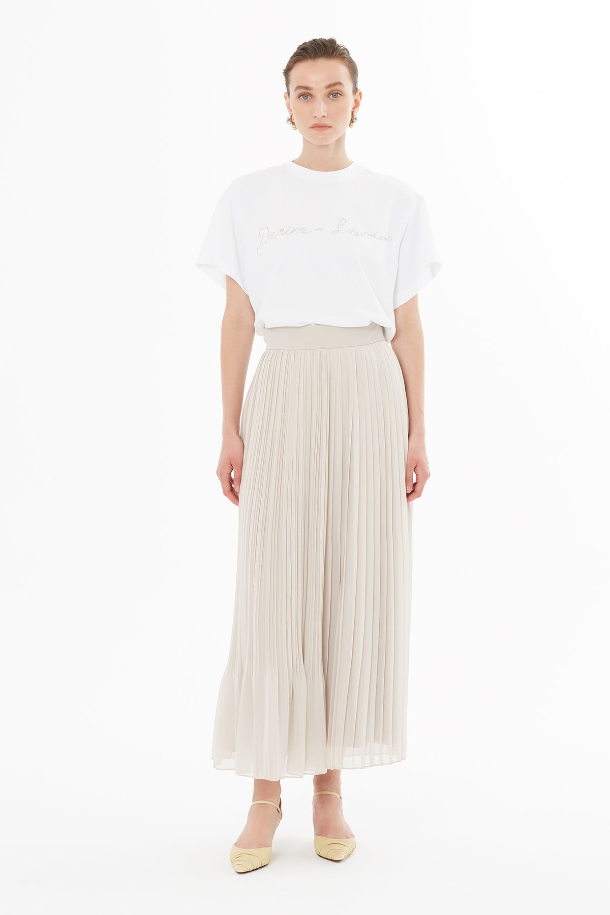 Grey Pleated Chiffon Maxi Skirt