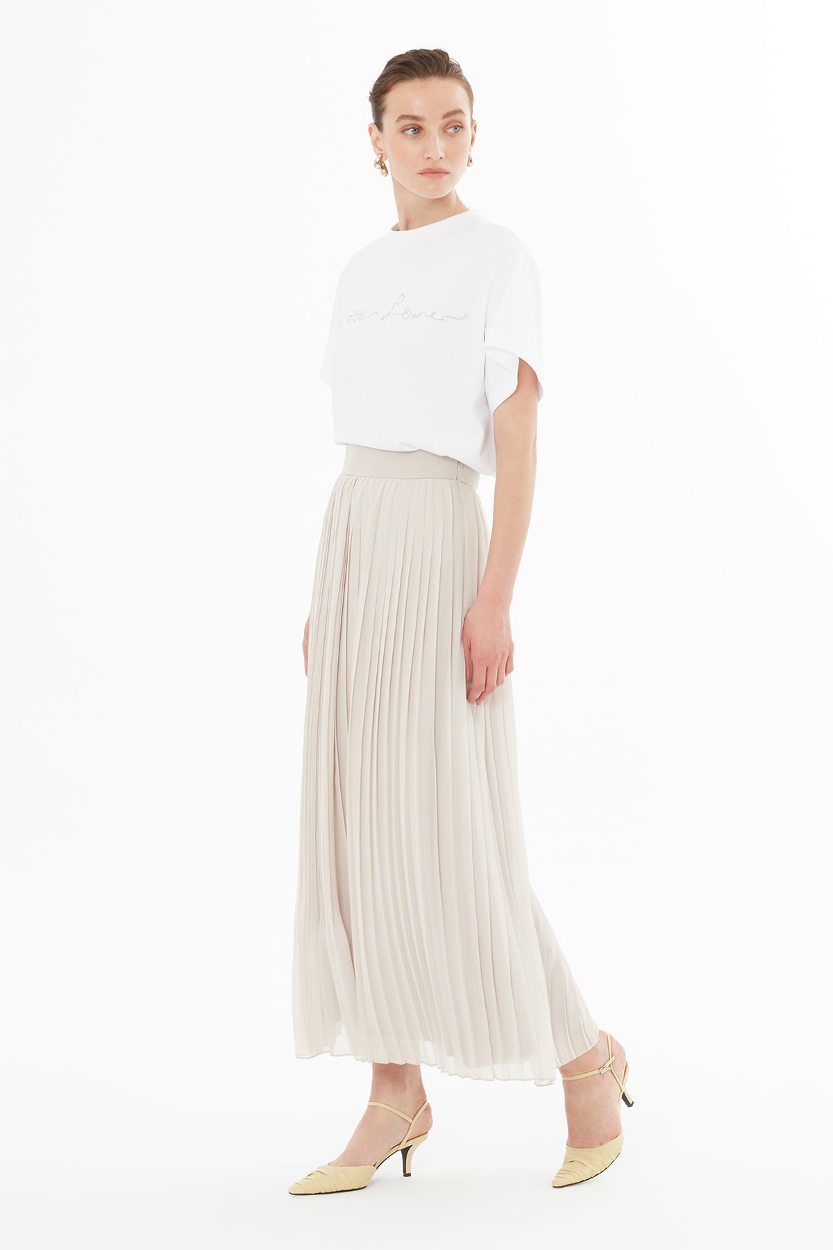 Grey Pleated Chiffon Maxi Skirt