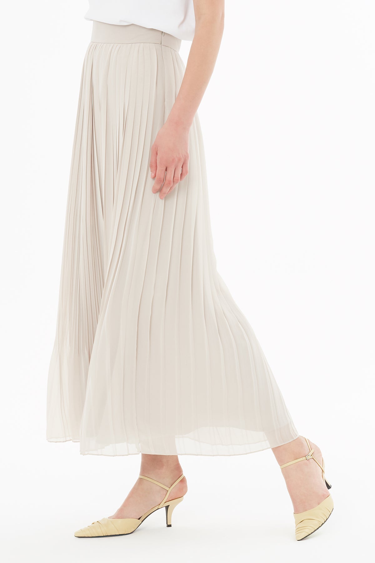 Grey Pleated Chiffon Maxi Skirt
