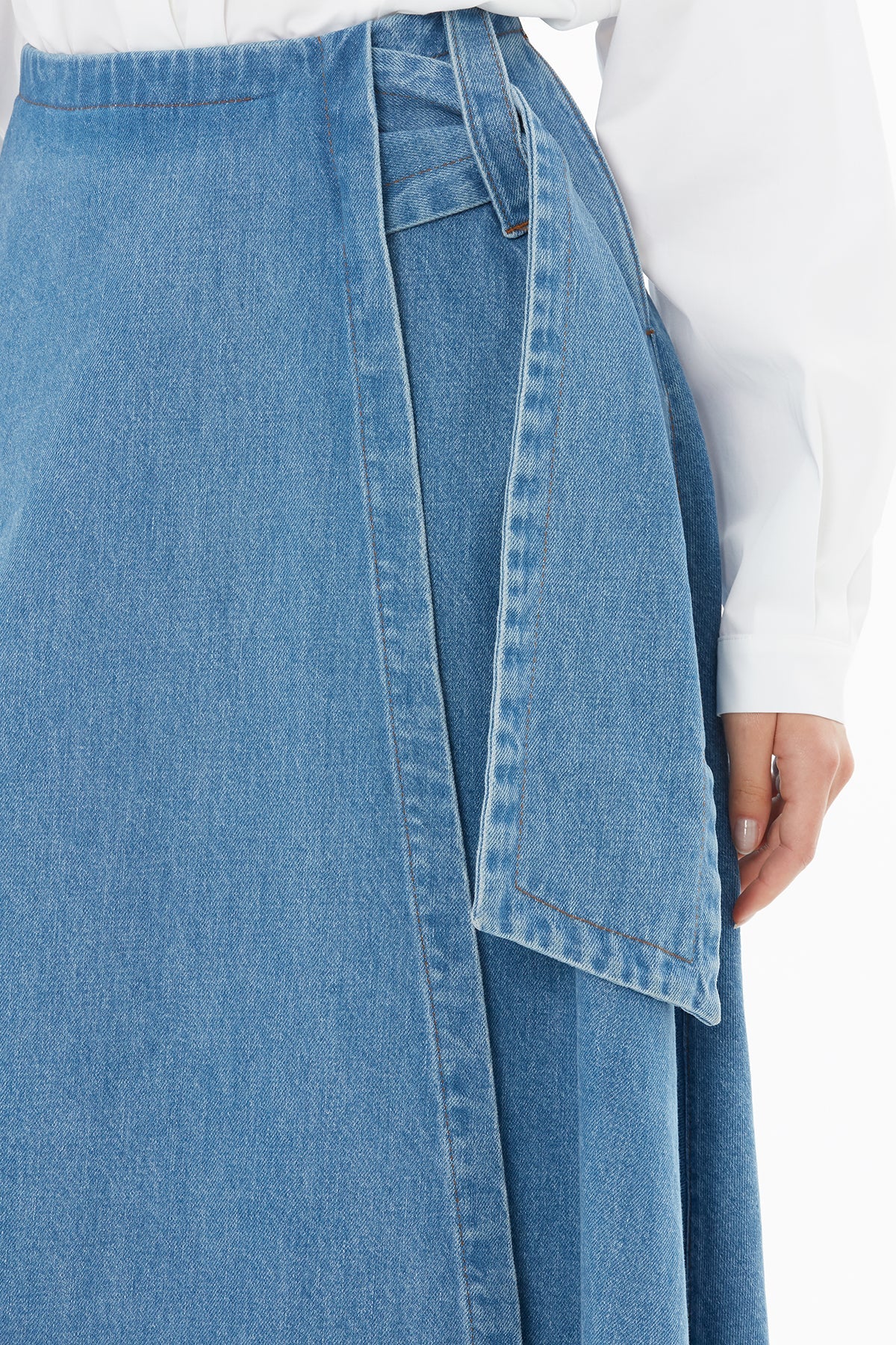 Denim Midi Skirt with Belt Detail