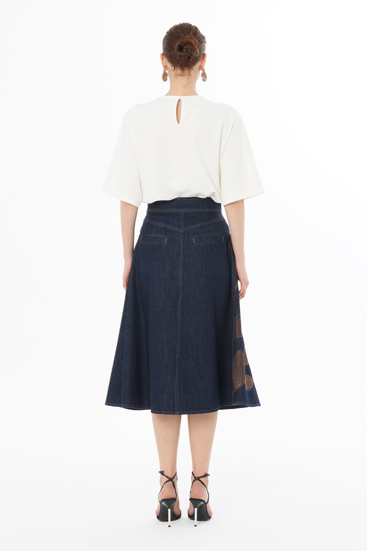 Denim Skirt with Embroidered Details