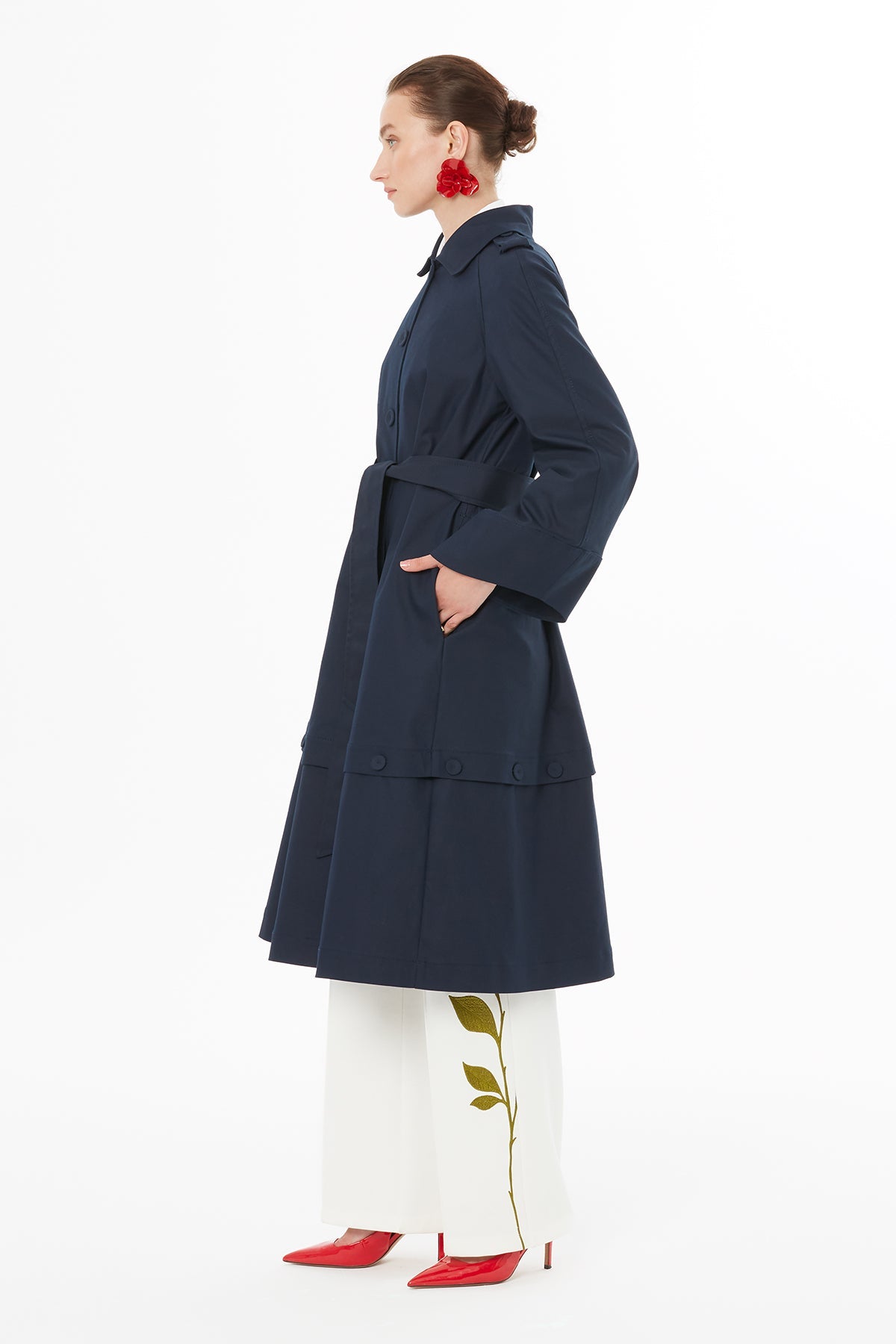 Navy Wide-Sleeve Trench Coat