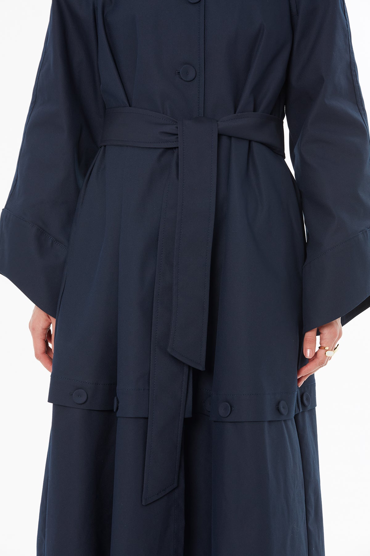 Navy Wide-Sleeve Trench Coat