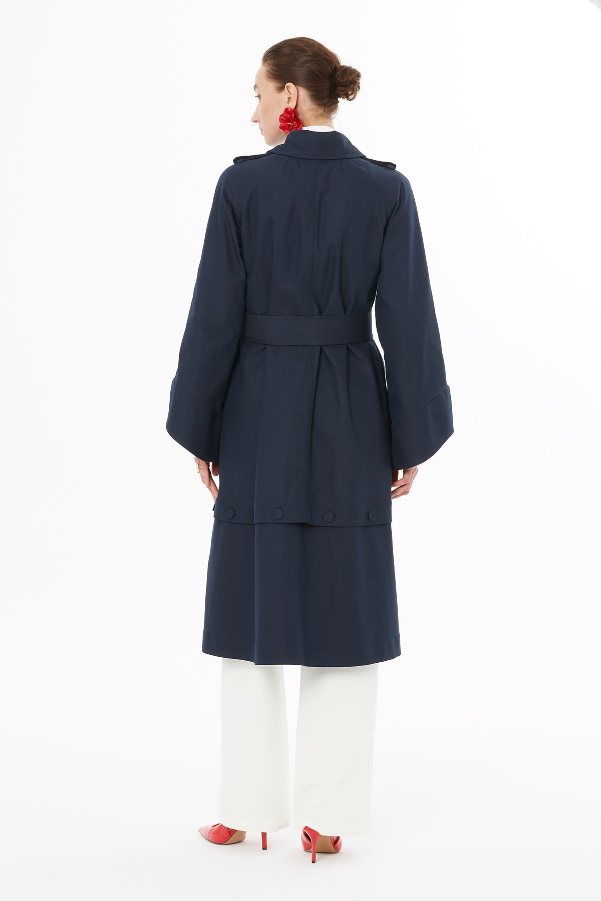 Navy Wide-Sleeve Trench Coat