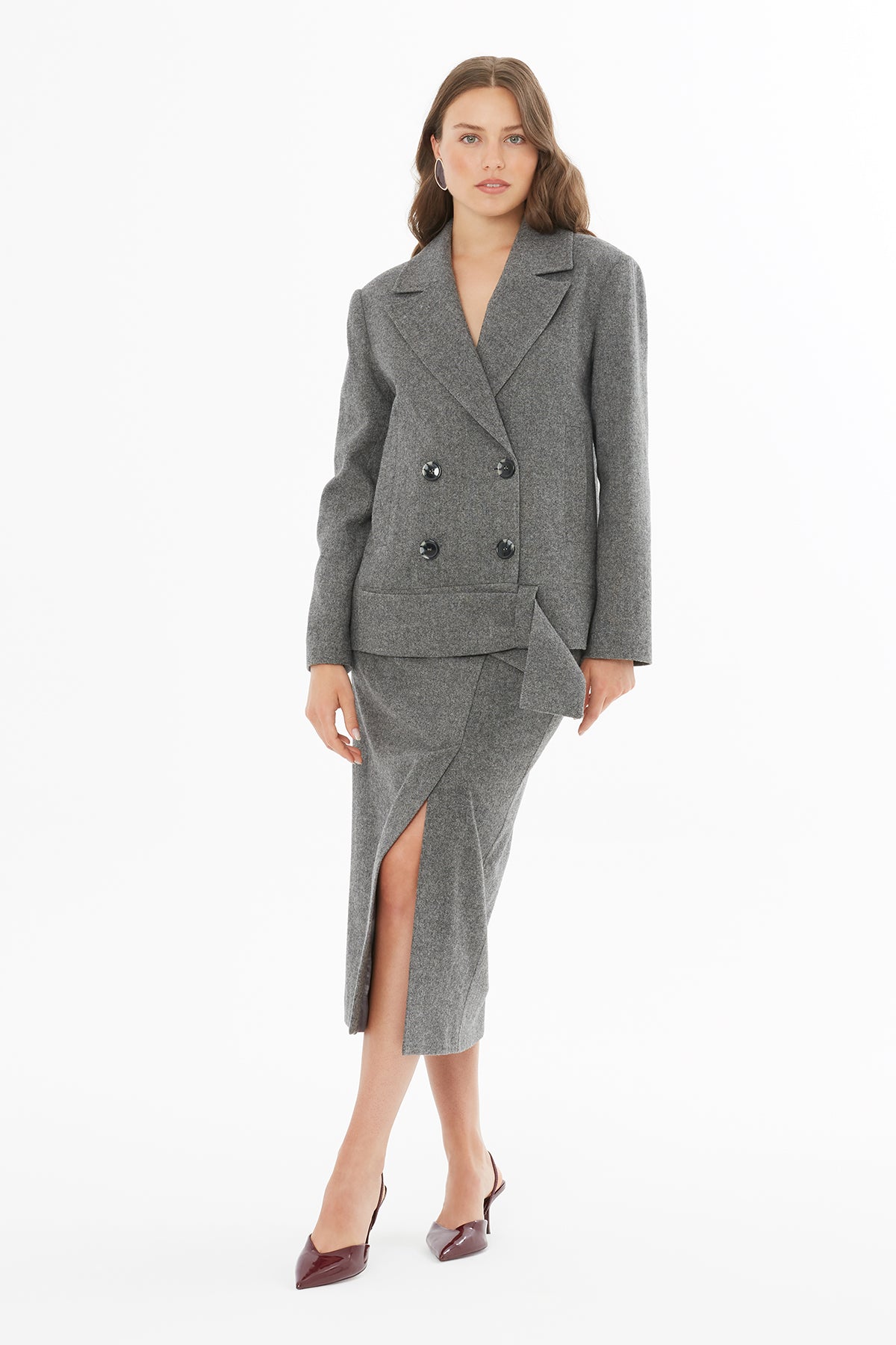 Grey Long-Sleeve Front-Button Jacket