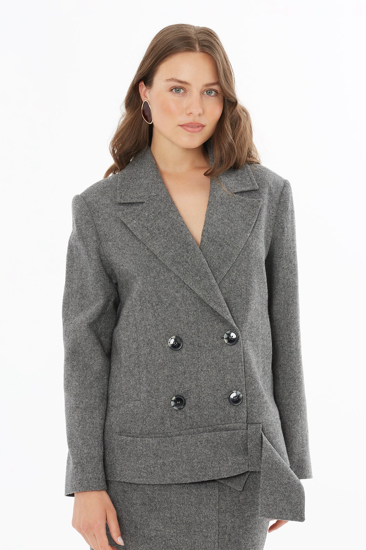 Grey Long-Sleeve Front-Button Jacket