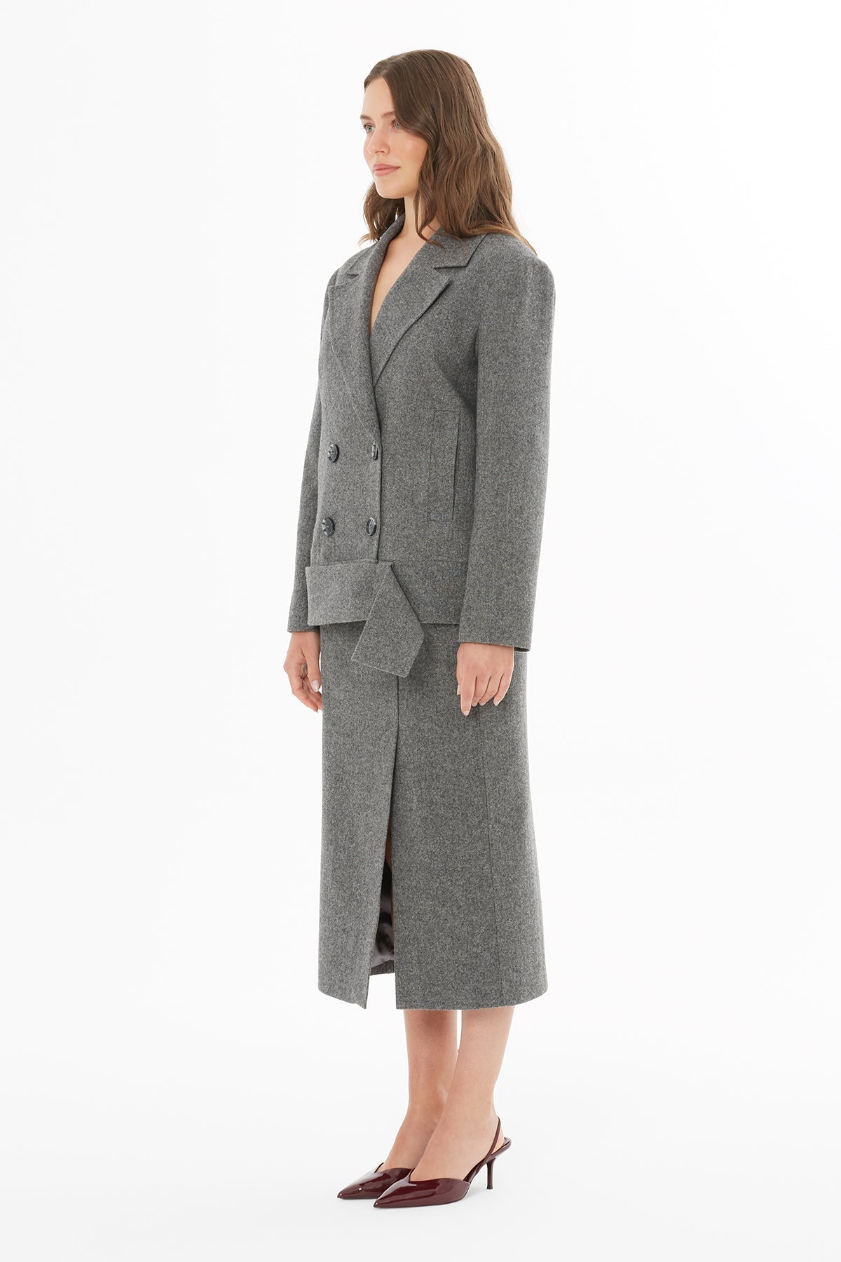 Grey Long-Sleeve Front-Button Jacket