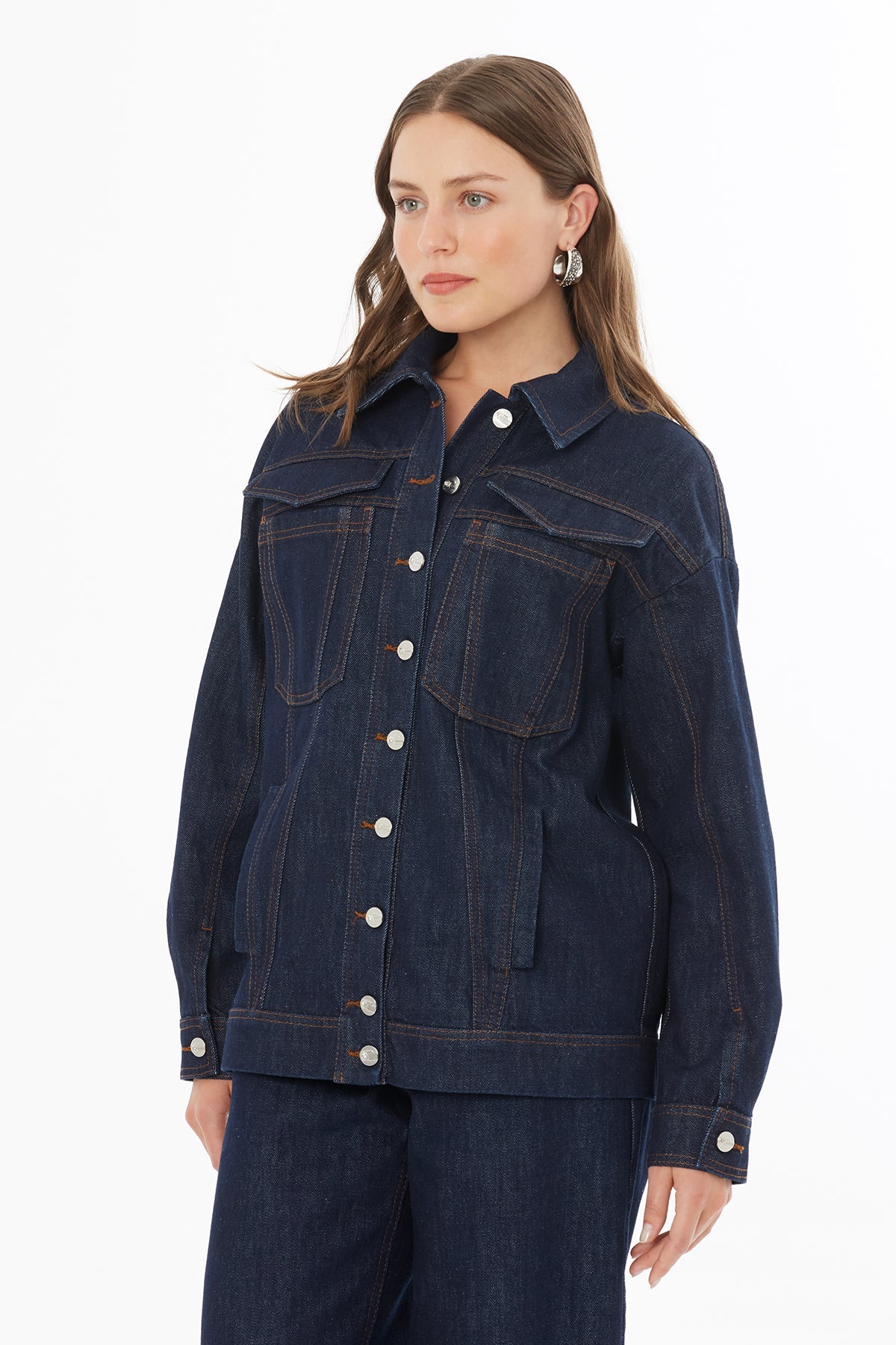Denim Jacket with Stitching Detail