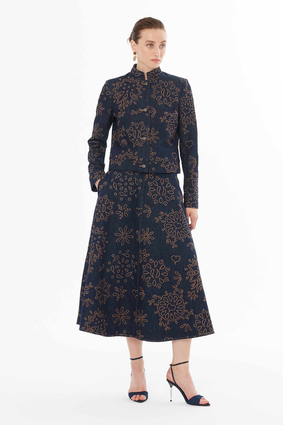 Denim Jacket with Contrasting Embroidery Detail