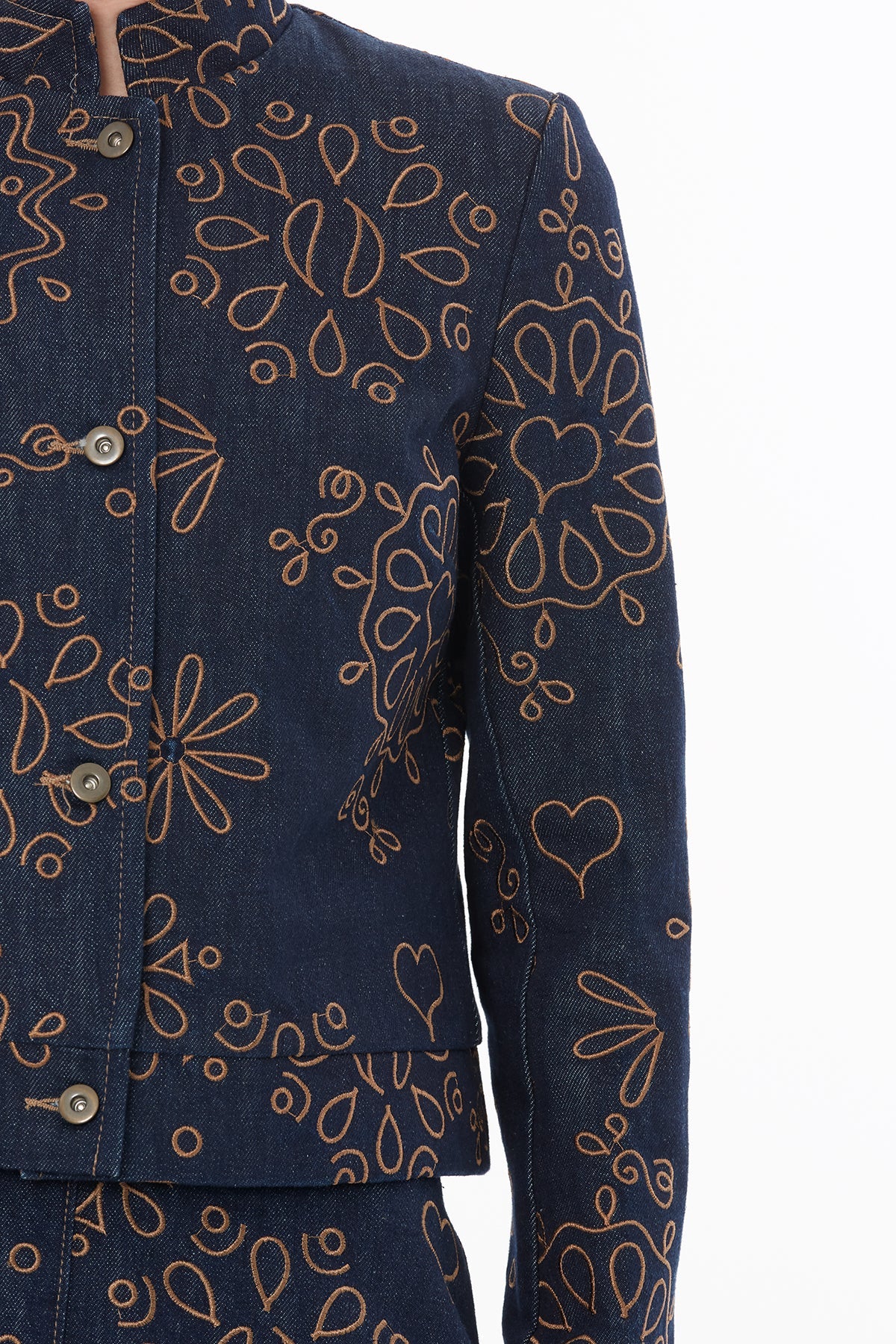 Denim Jacket with Contrasting Embroidery Detail