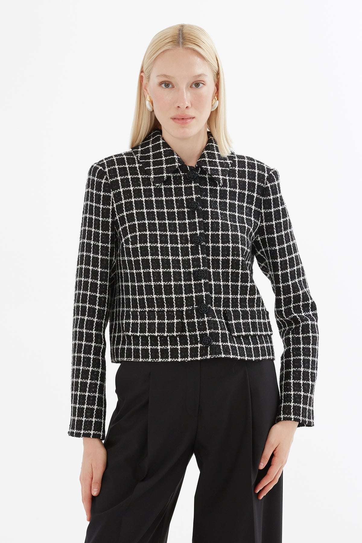 Suit with Jacket with Single Closure and Palazzo Pants