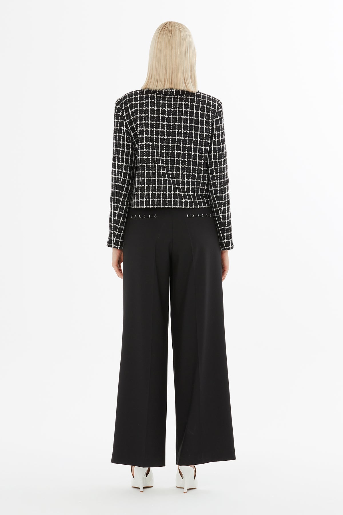 Suit with Jacket with Single Closure and Palazzo Pants