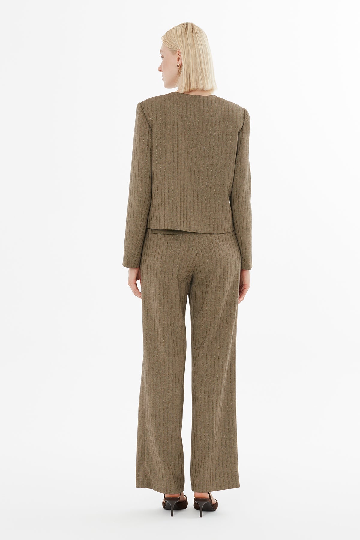 Brown Mono-Closure Jacket Suit