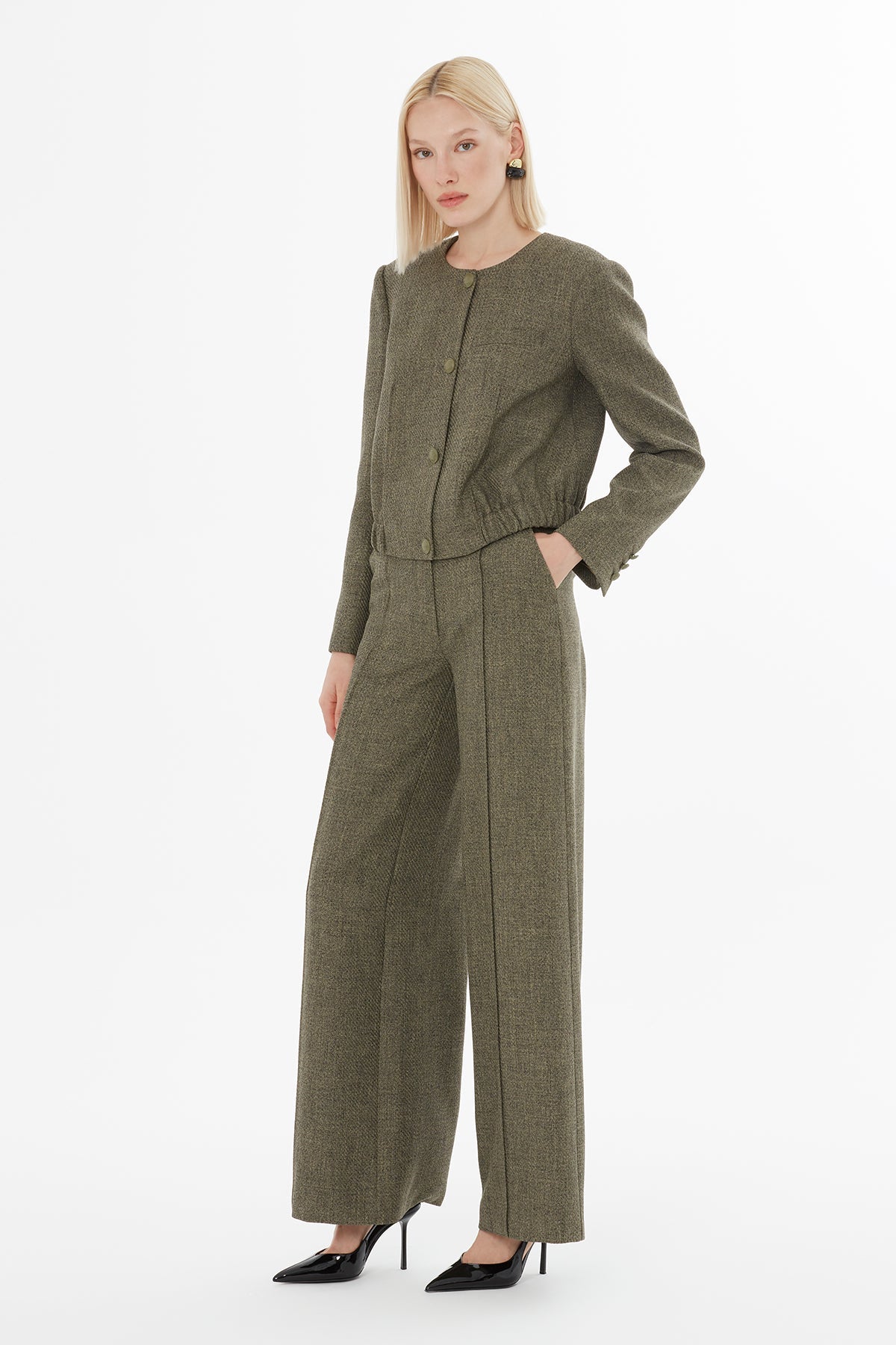 Green Suit with Elasticated-Waist Jacket