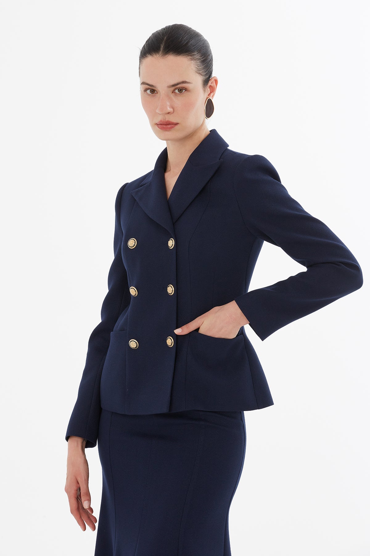 Navy Button-Down Jacket Suit