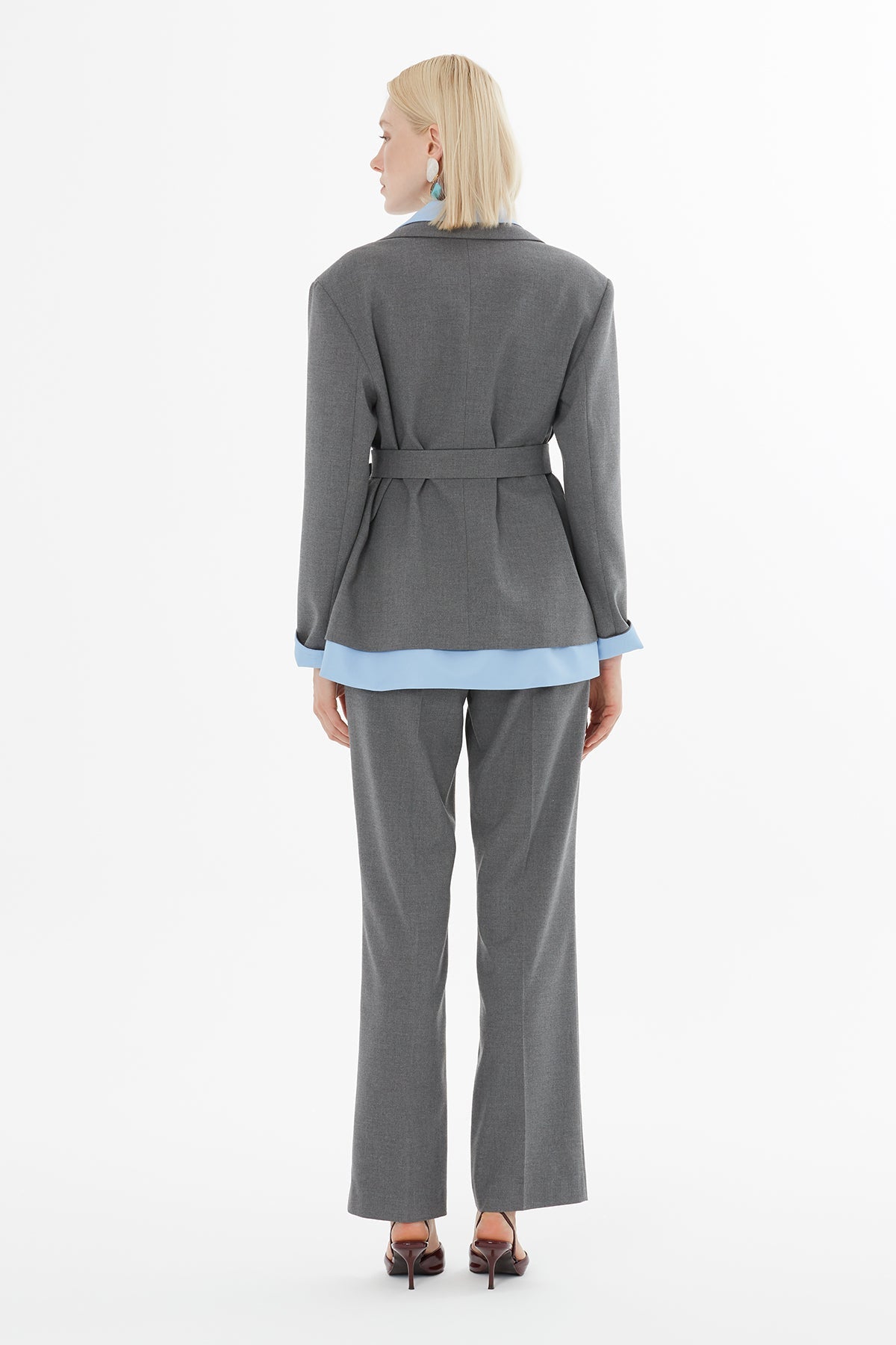 Grey Belted Jacket and Trousers Set
