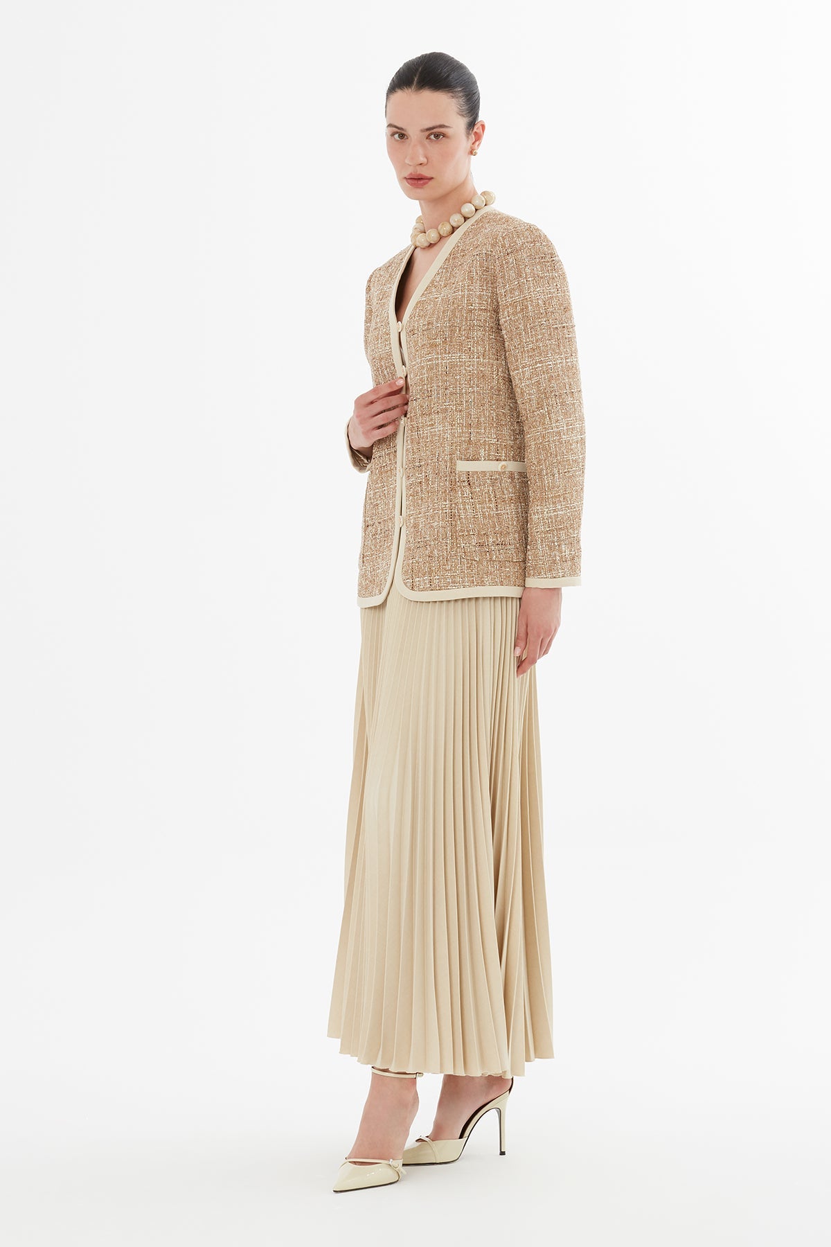 Beige Suit with Button-Down Jacket