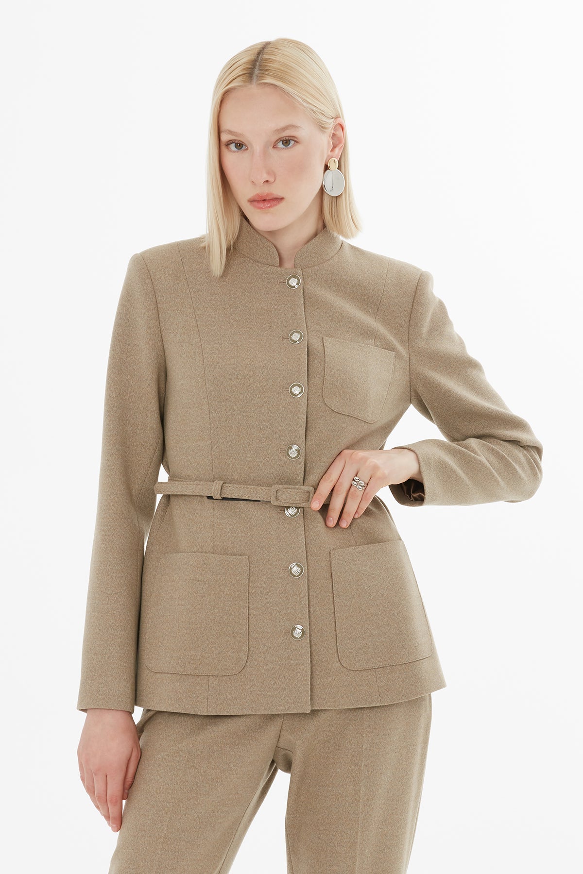 Beige Suit with Pocketed Jacket