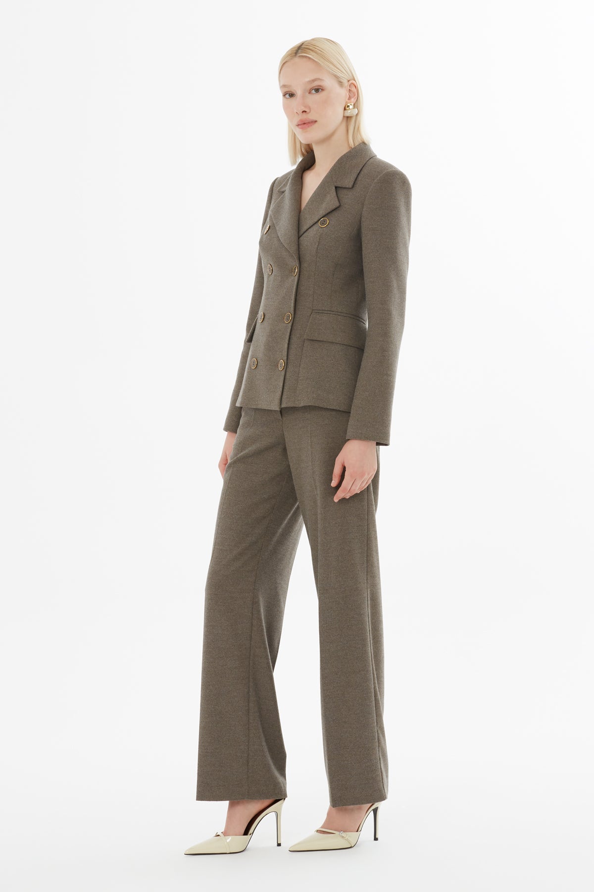 Beige Double-Breasted Jacket Suit