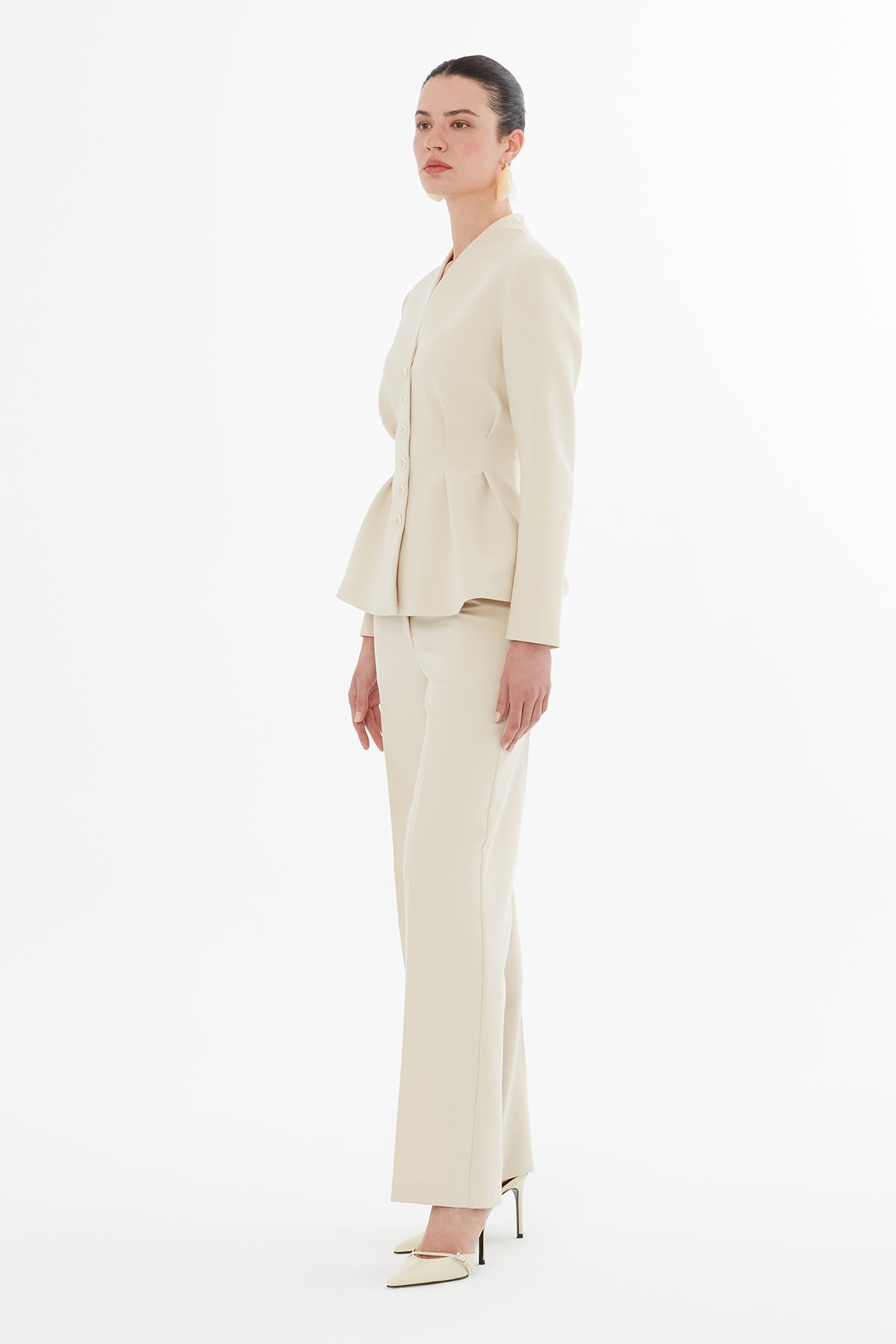 Beige Jacket and Carrot Pants Suit