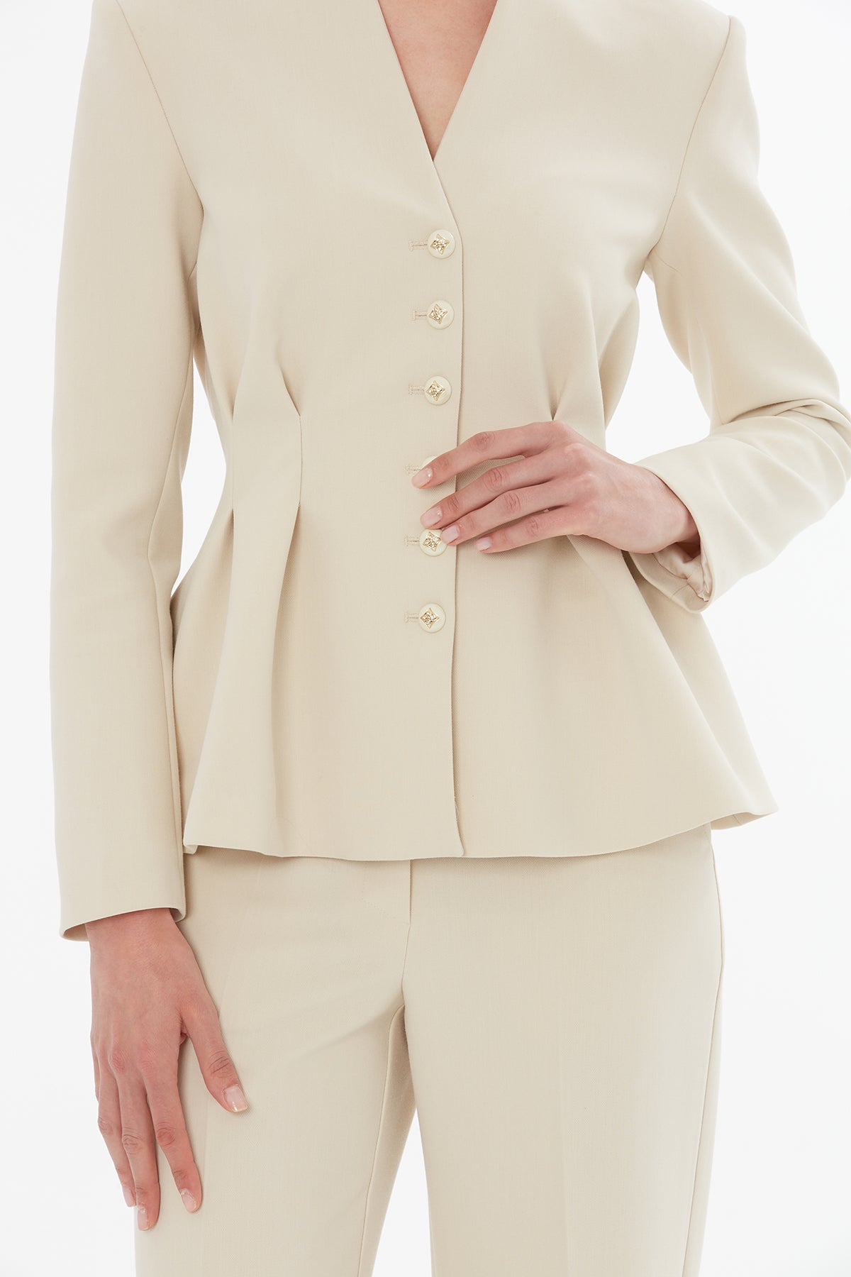 Beige Jacket and Carrot Pants Suit