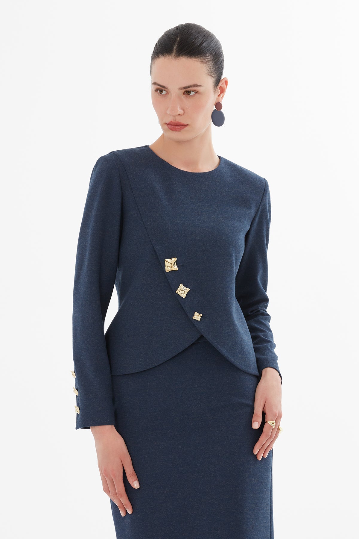 Navy Jacket with Button Details Suit