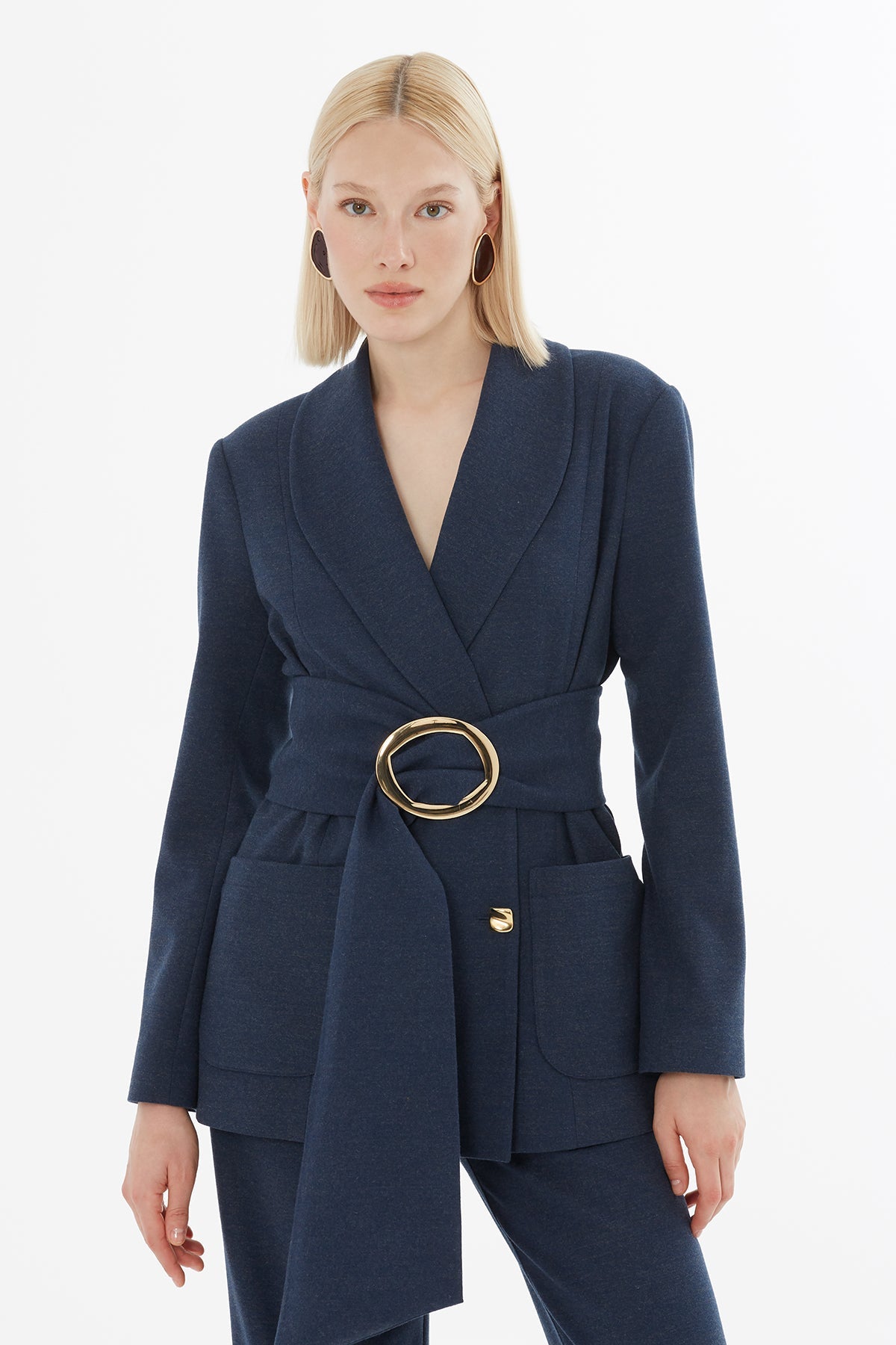 Navy Suit with Belted Jacket