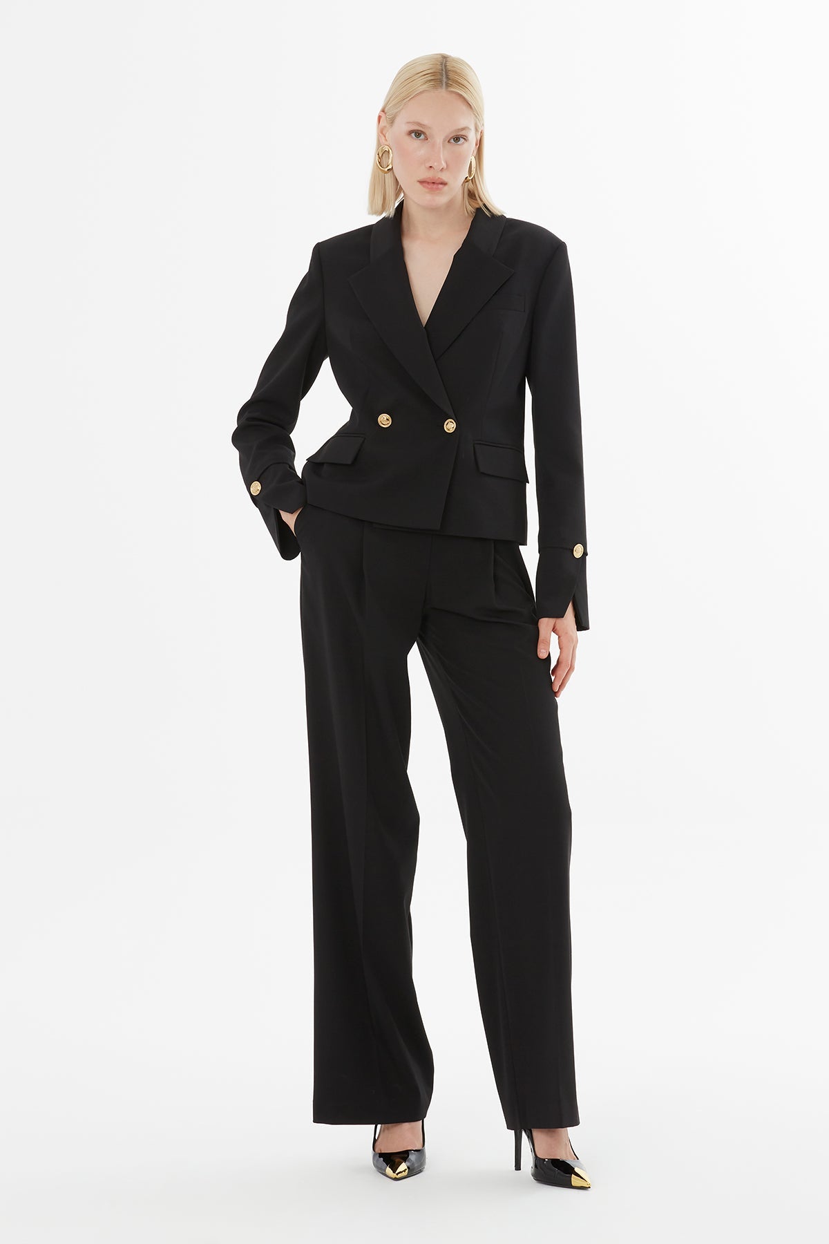 Black Suit with Double-Breasted Jacket