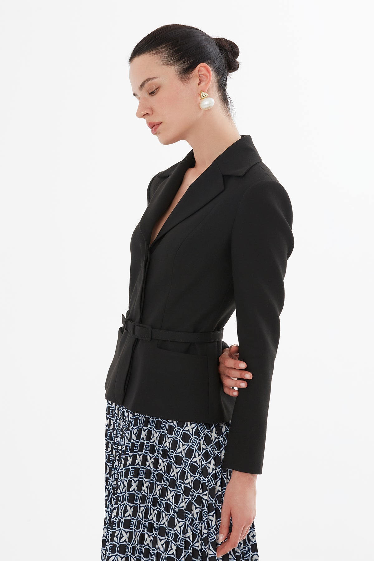 Black Pleated Maxi Skirt Suit