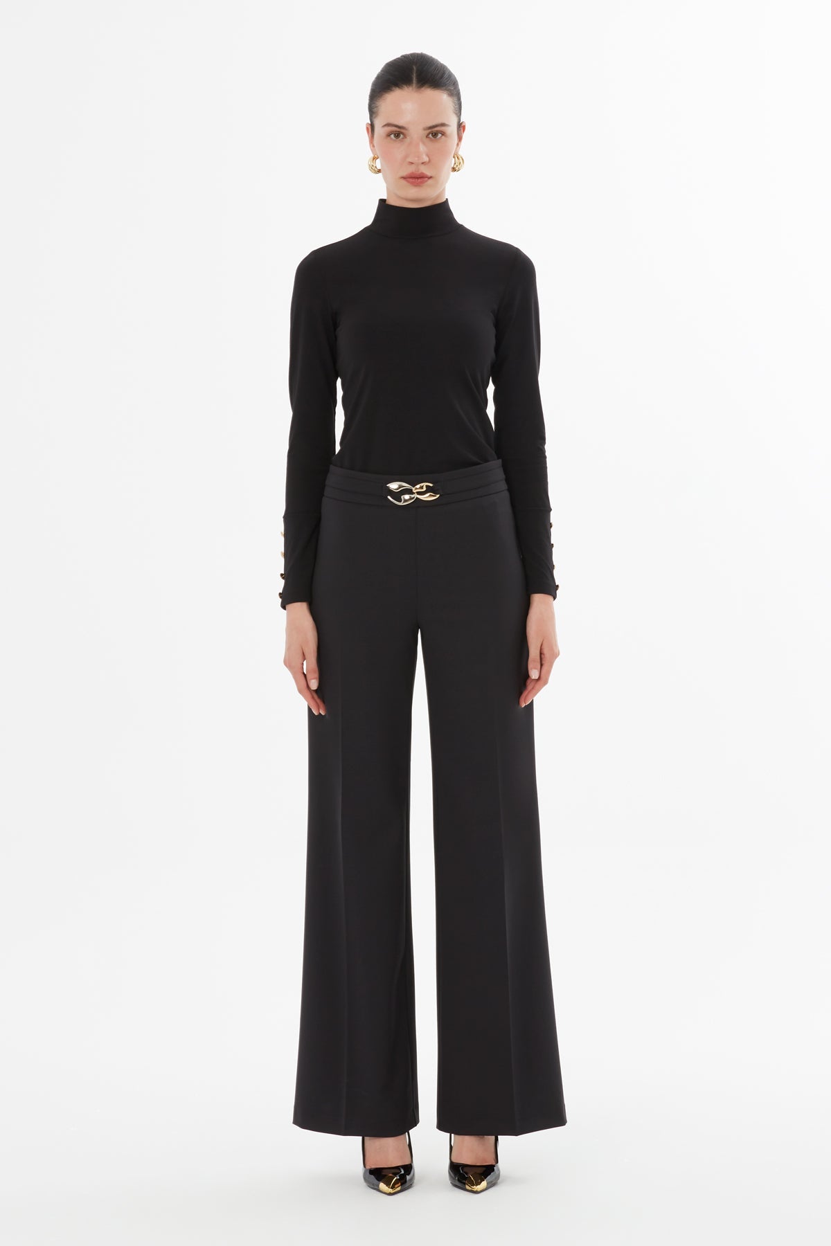 High-Waisted Wide-Leg Black Trousers