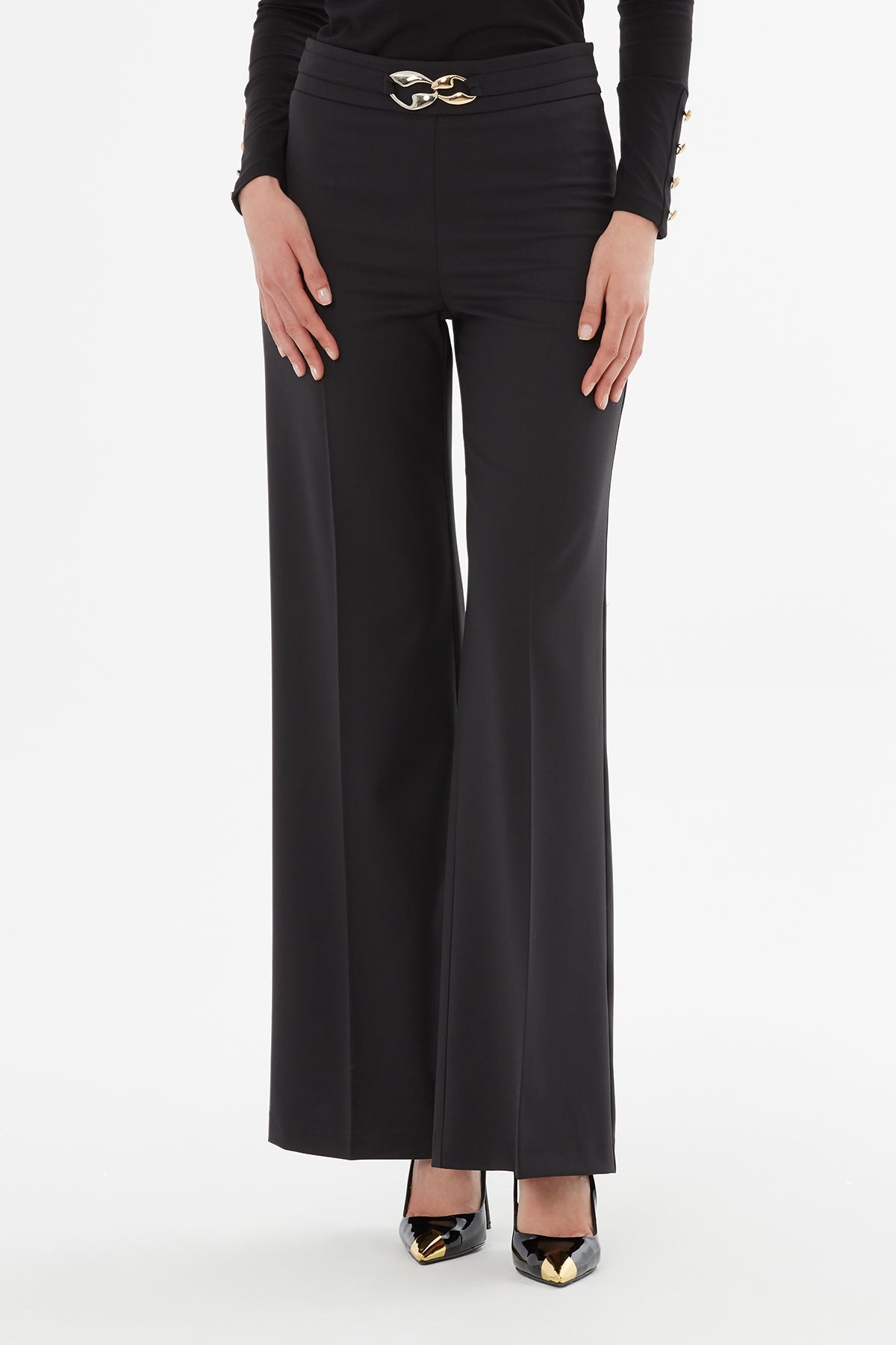 High-Waisted Wide-Leg Black Trousers