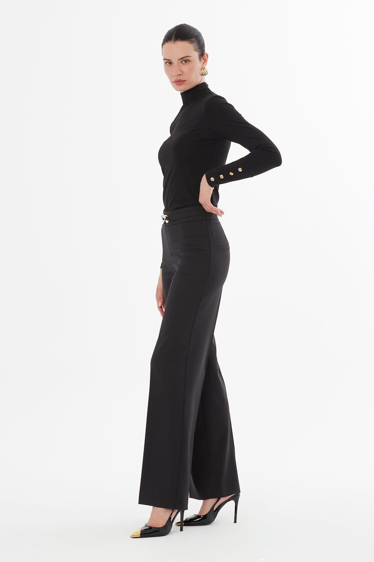 High-Waisted Wide-Leg Black Trousers