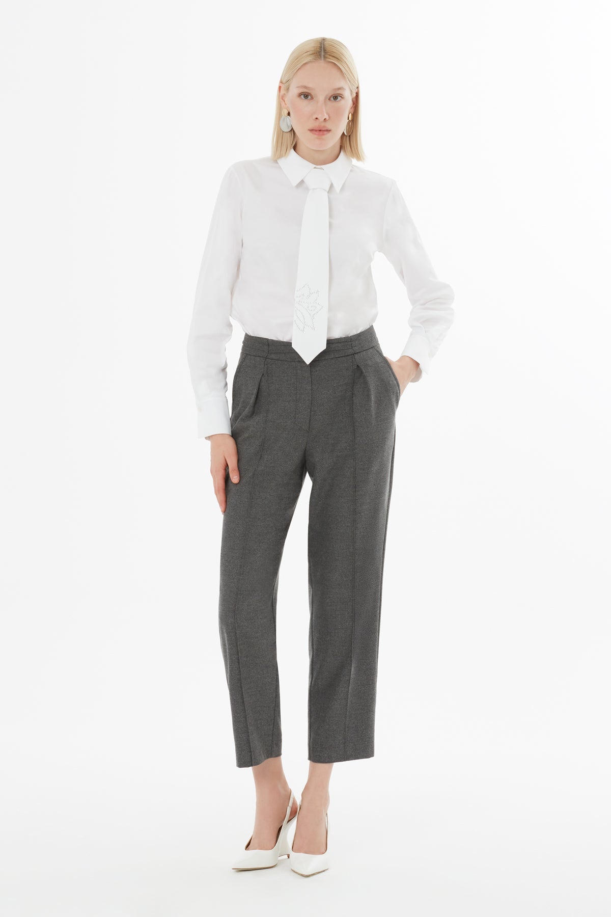 Grey Trousers with Belt Buckle