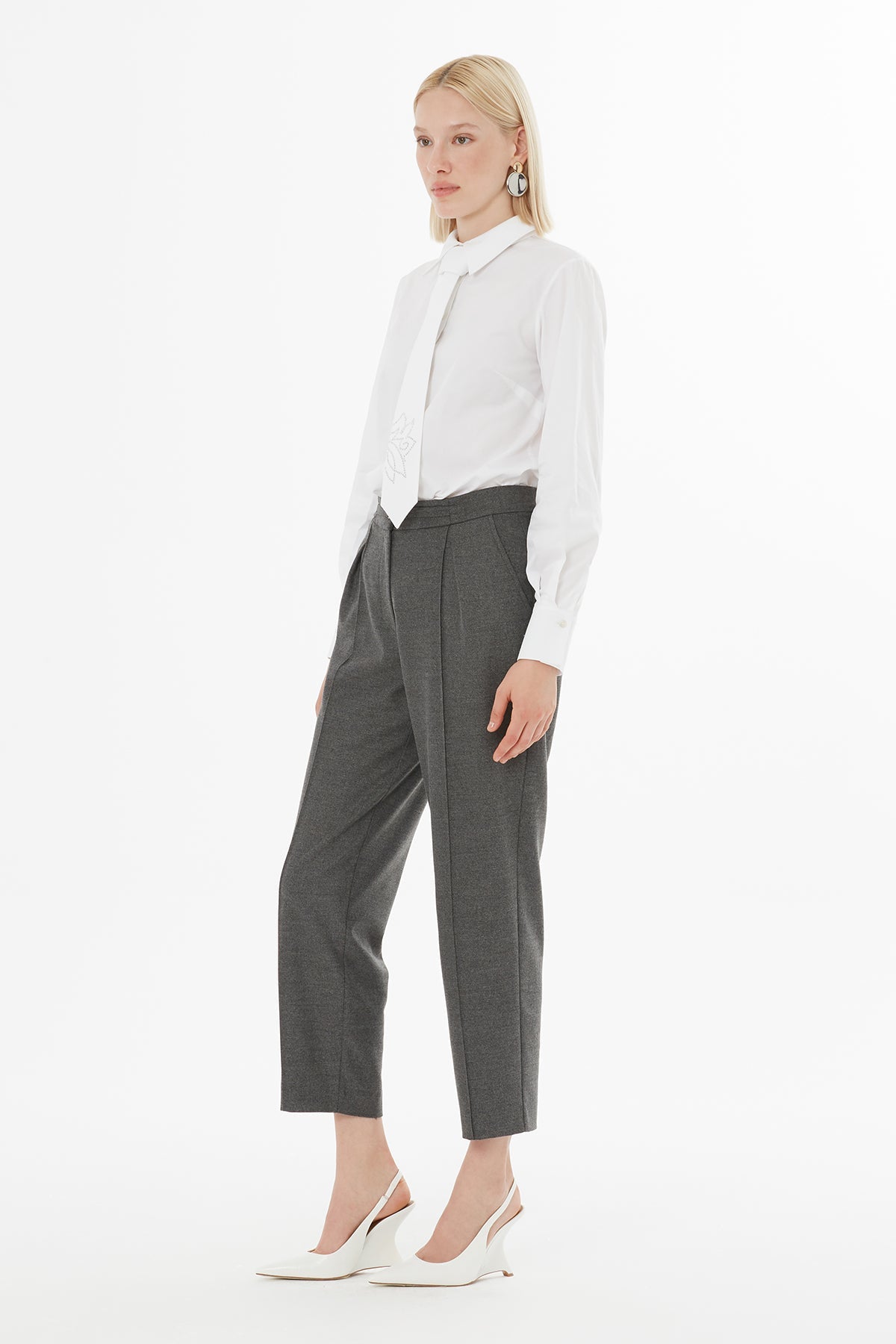 Grey Trousers with Belt Buckle