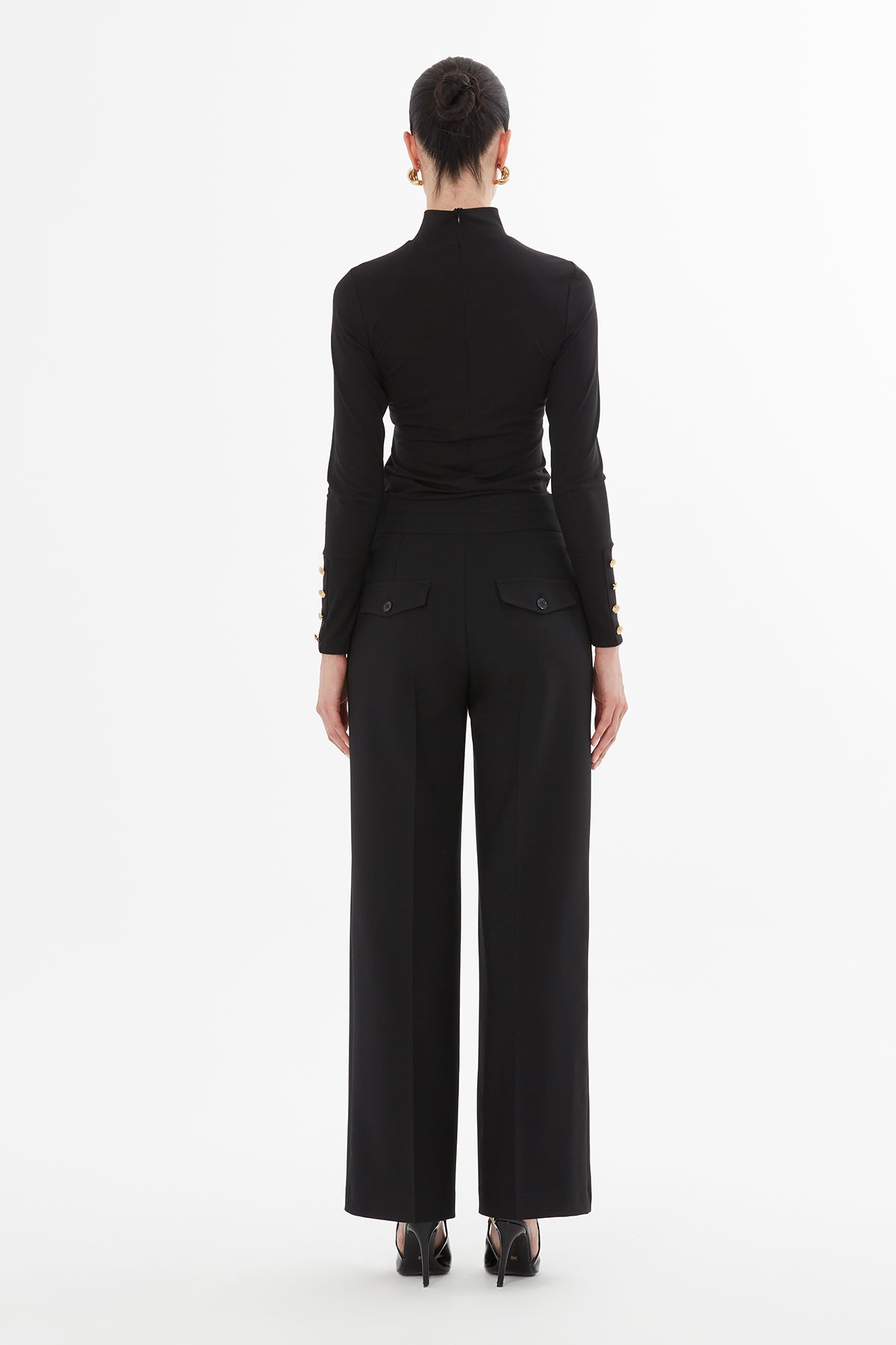Black Palazzo Pants with Button Detail