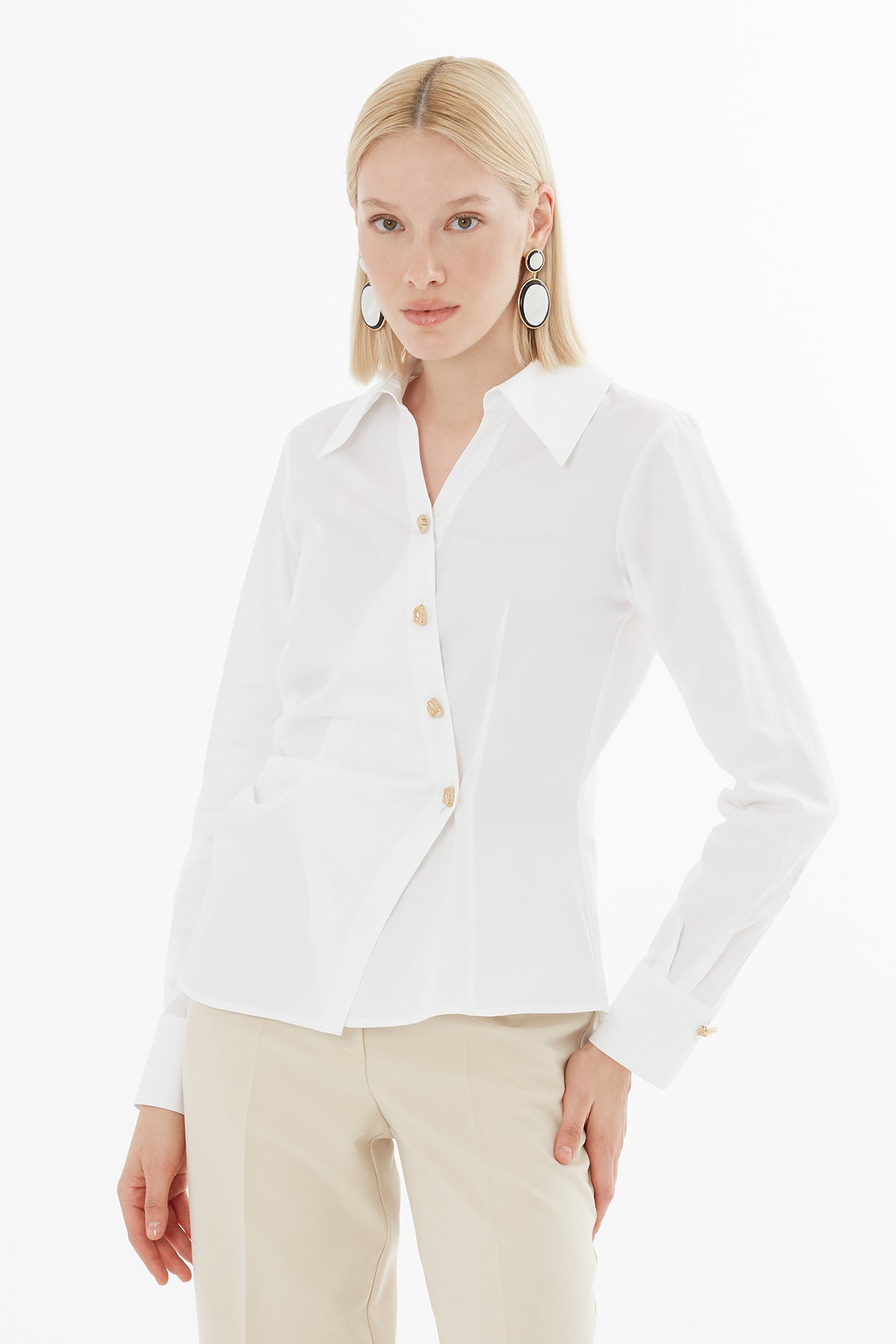 Ecru Shirt with Drawstring Waist