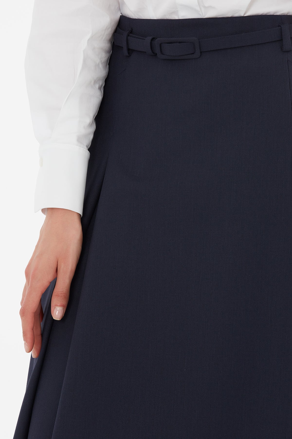 Black Belted Pleated Midi Skirt