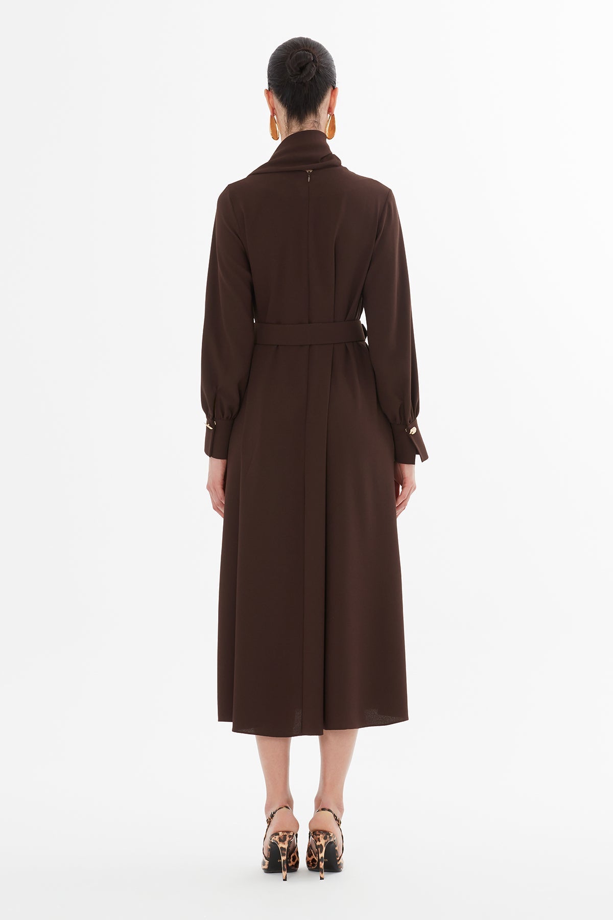 Belted Long Sleeve Midi Dress