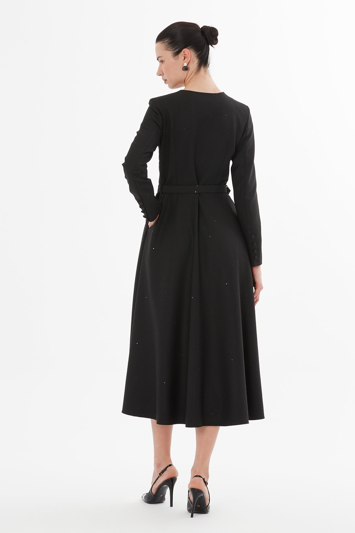 Black Midi Dress with Buttoned Detail